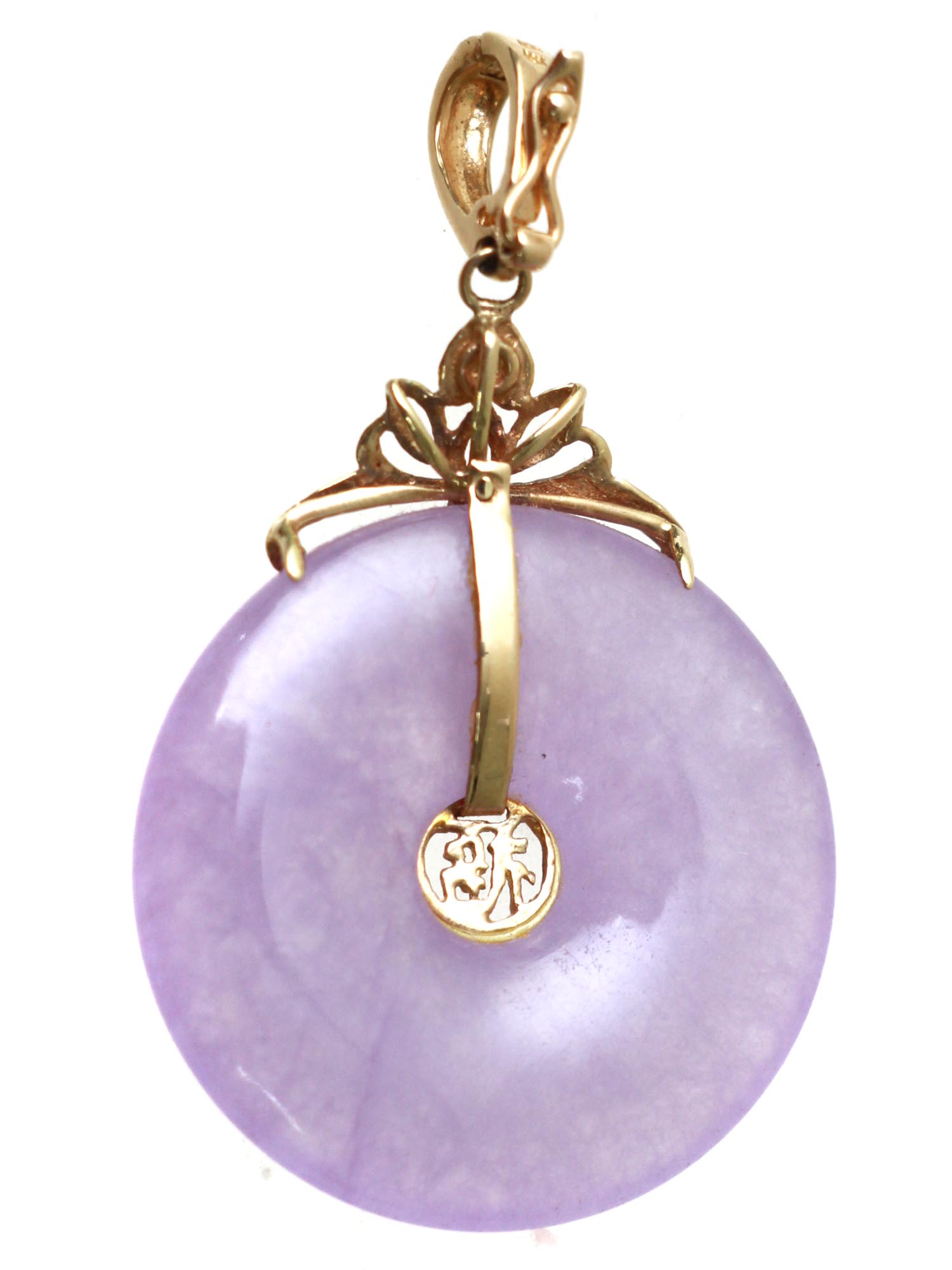 A CHINESE LILAC JADE PENDANT WITH 14K GOLD LOOP PIC-1