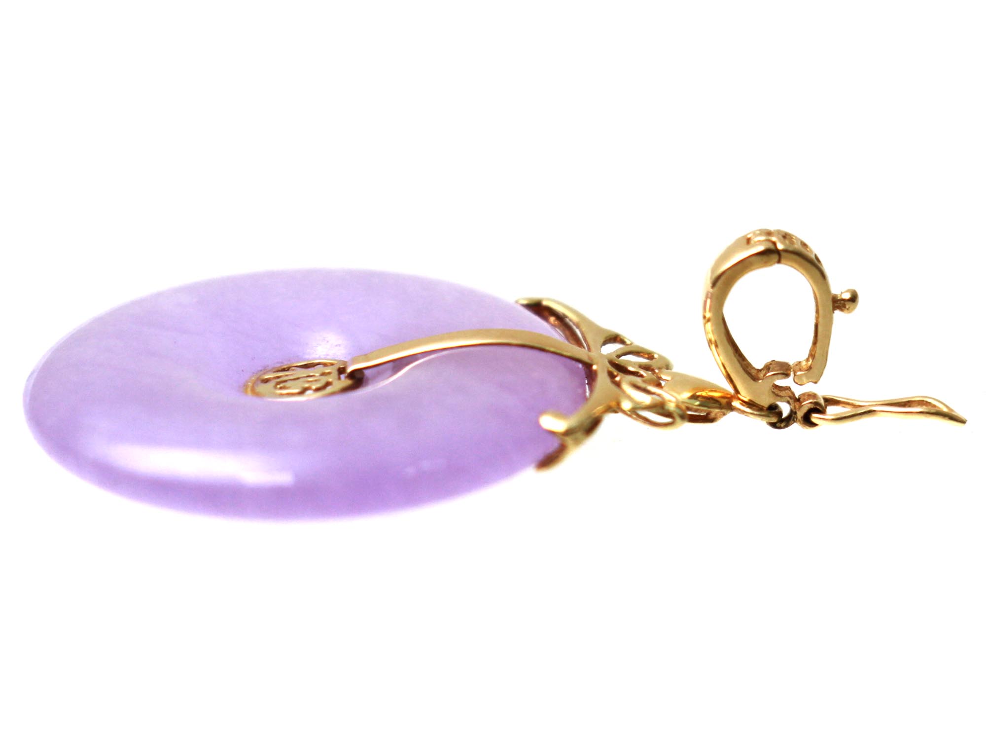 A CHINESE LILAC JADE PENDANT WITH 14K GOLD LOOP PIC-3