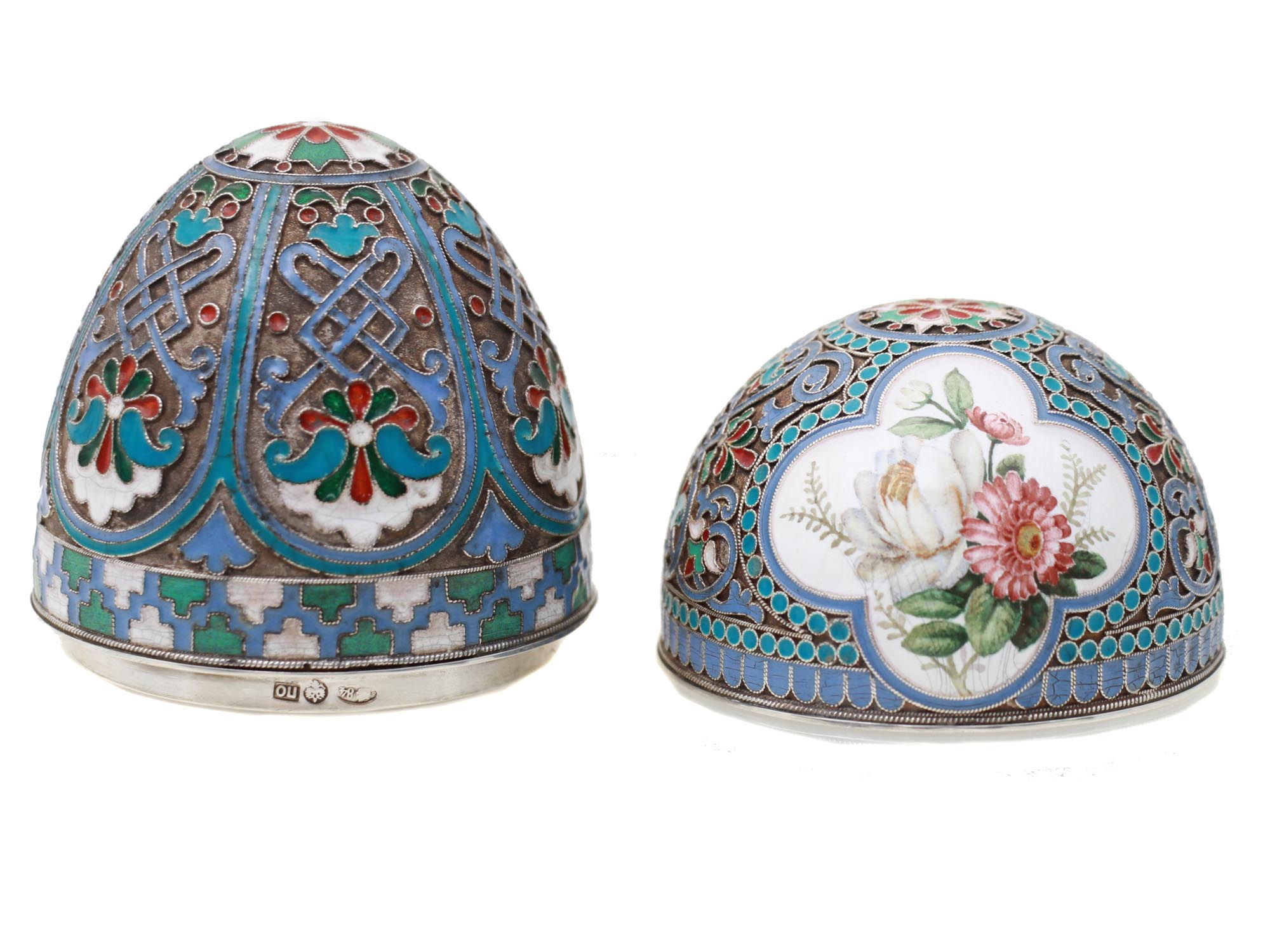 A RUSSIAN EASTER EGG GILT SILVER ENAMEL CLOISONNE PIC-2