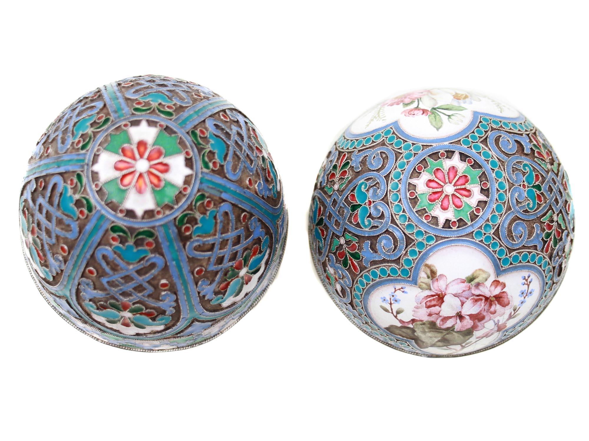 A RUSSIAN EASTER EGG GILT SILVER ENAMEL CLOISONNE PIC-3