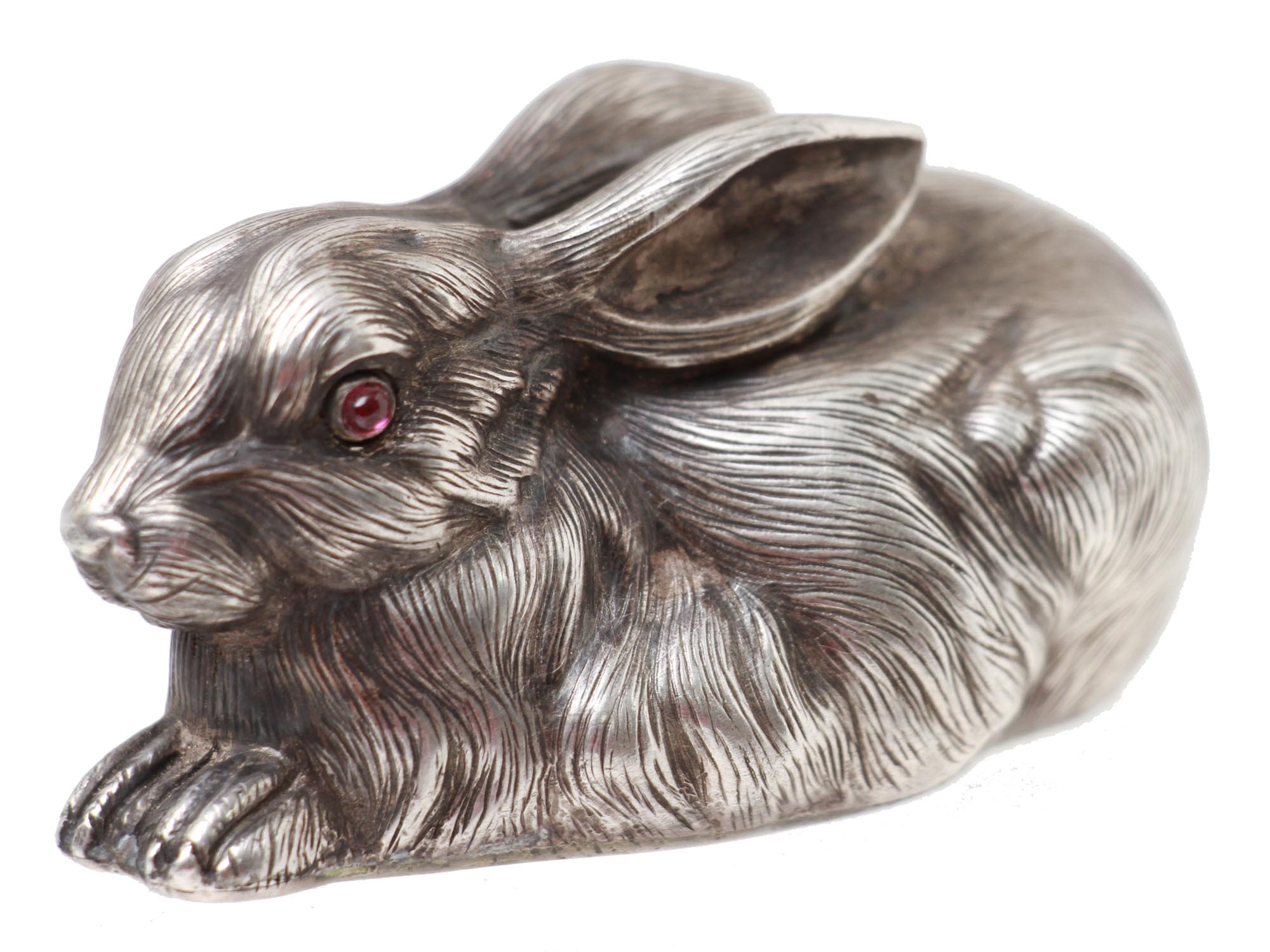 A RUSSIAN SILVER RABBIT FIGURINE WITH RUBY EYESRUSSIAN SILVER RABBIT FIGURE PIC-0