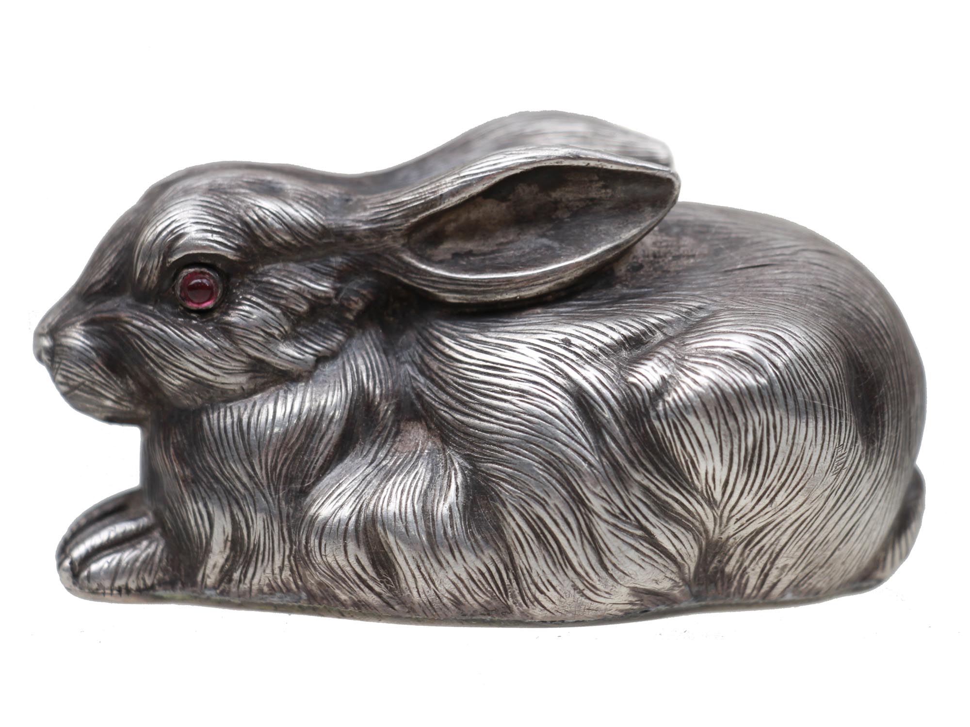 A RUSSIAN SILVER RABBIT FIGURINE WITH RUBY EYESRUSSIAN SILVER RABBIT FIGURE PIC-1