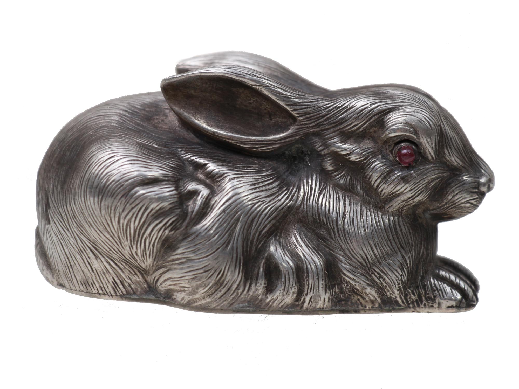 A RUSSIAN SILVER RABBIT FIGURINE WITH RUBY EYESRUSSIAN SILVER RABBIT FIGURE PIC-2