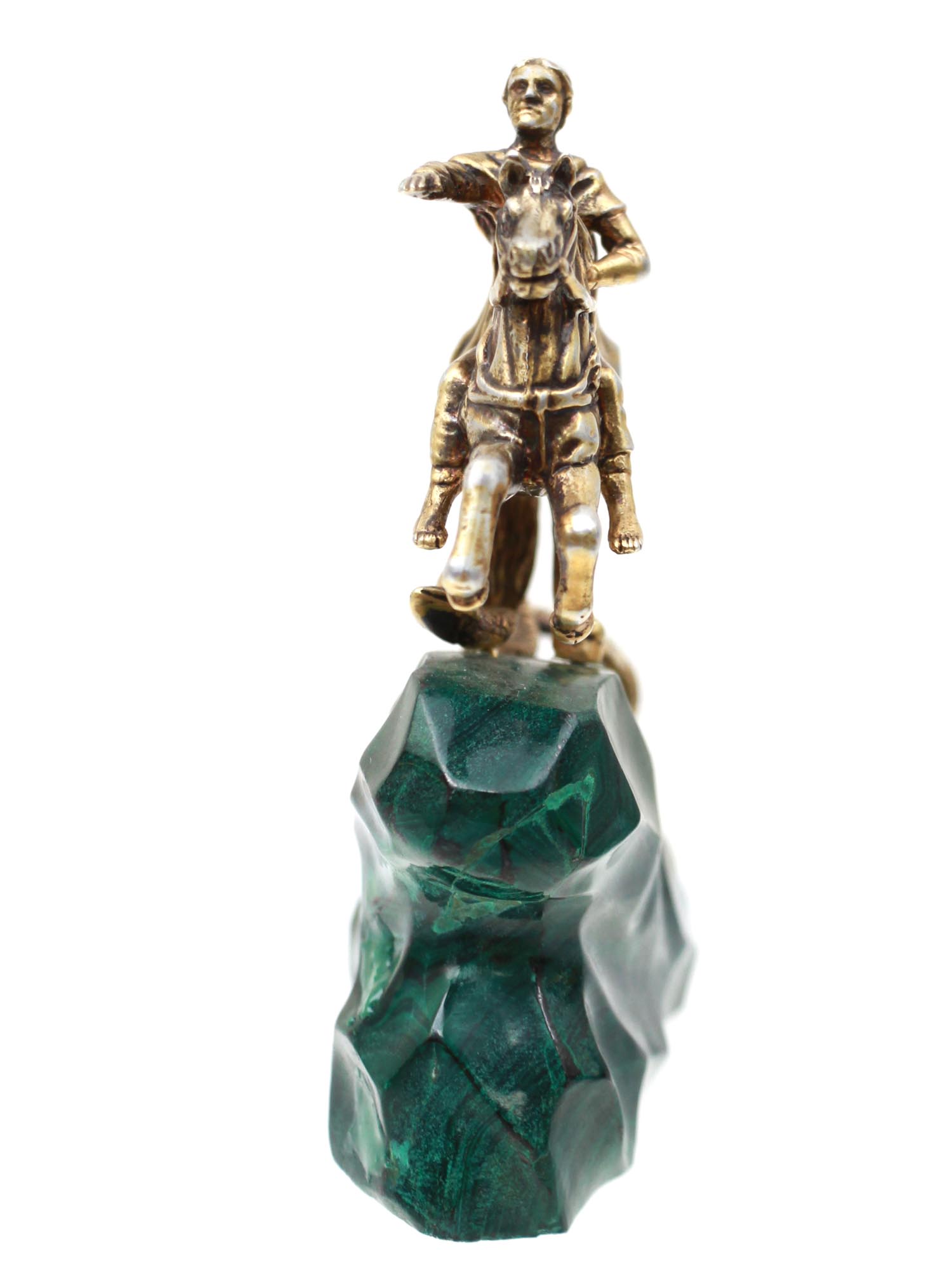 RUSSIAN GILT SILVER AND MALACHITE STATUE PETER I PIC-3