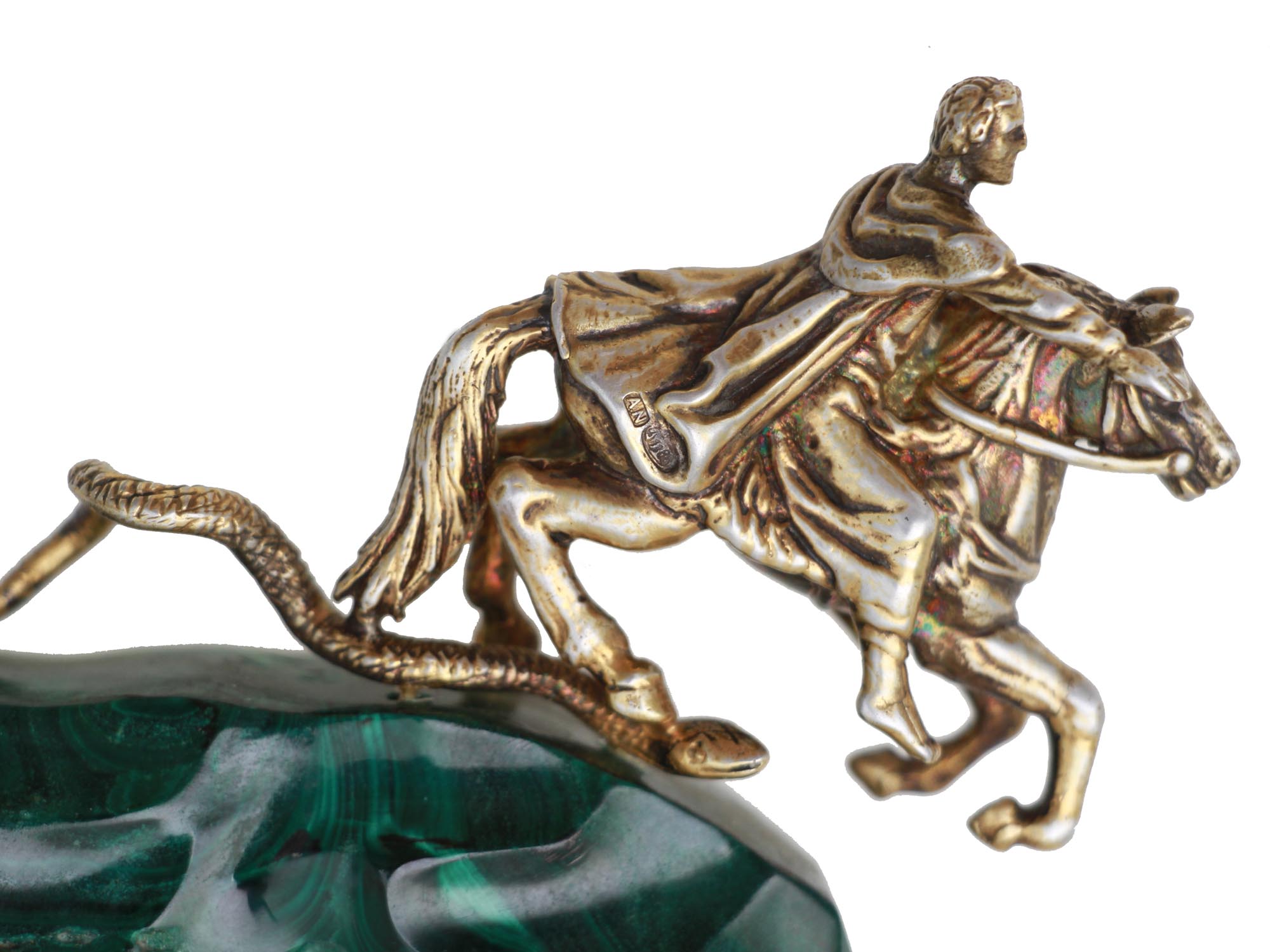 RUSSIAN GILT SILVER AND MALACHITE STATUE PETER I PIC-7