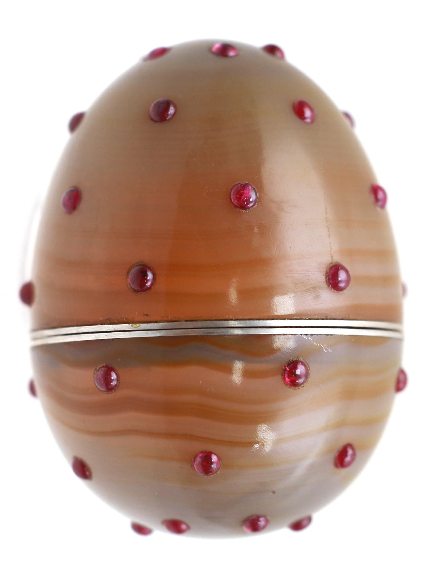 A RUSSIAN EASTER EGG HONEY AGATE RUBY SILVER PIC-0