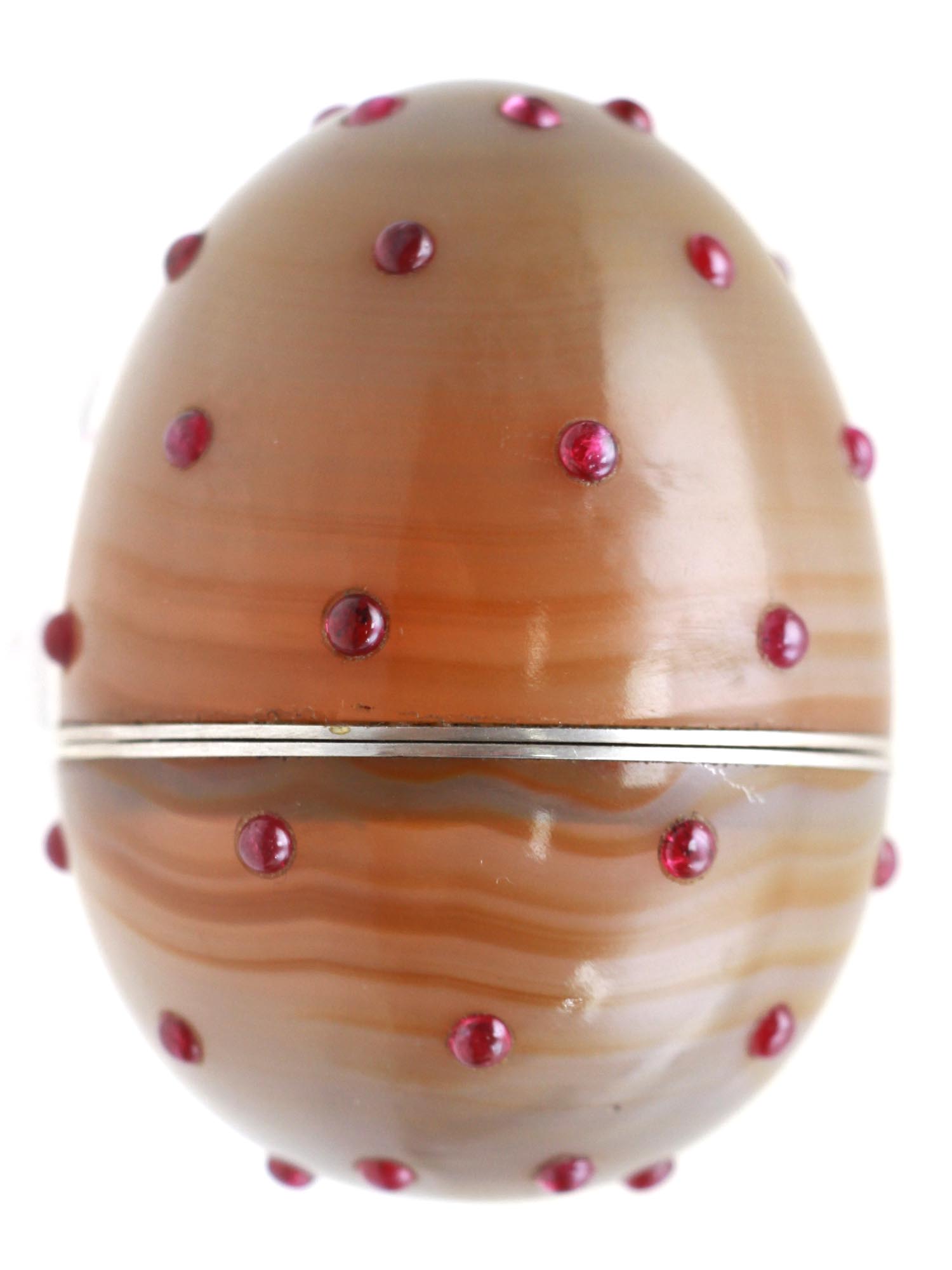 A RUSSIAN EASTER EGG HONEY AGATE RUBY SILVER PIC-1