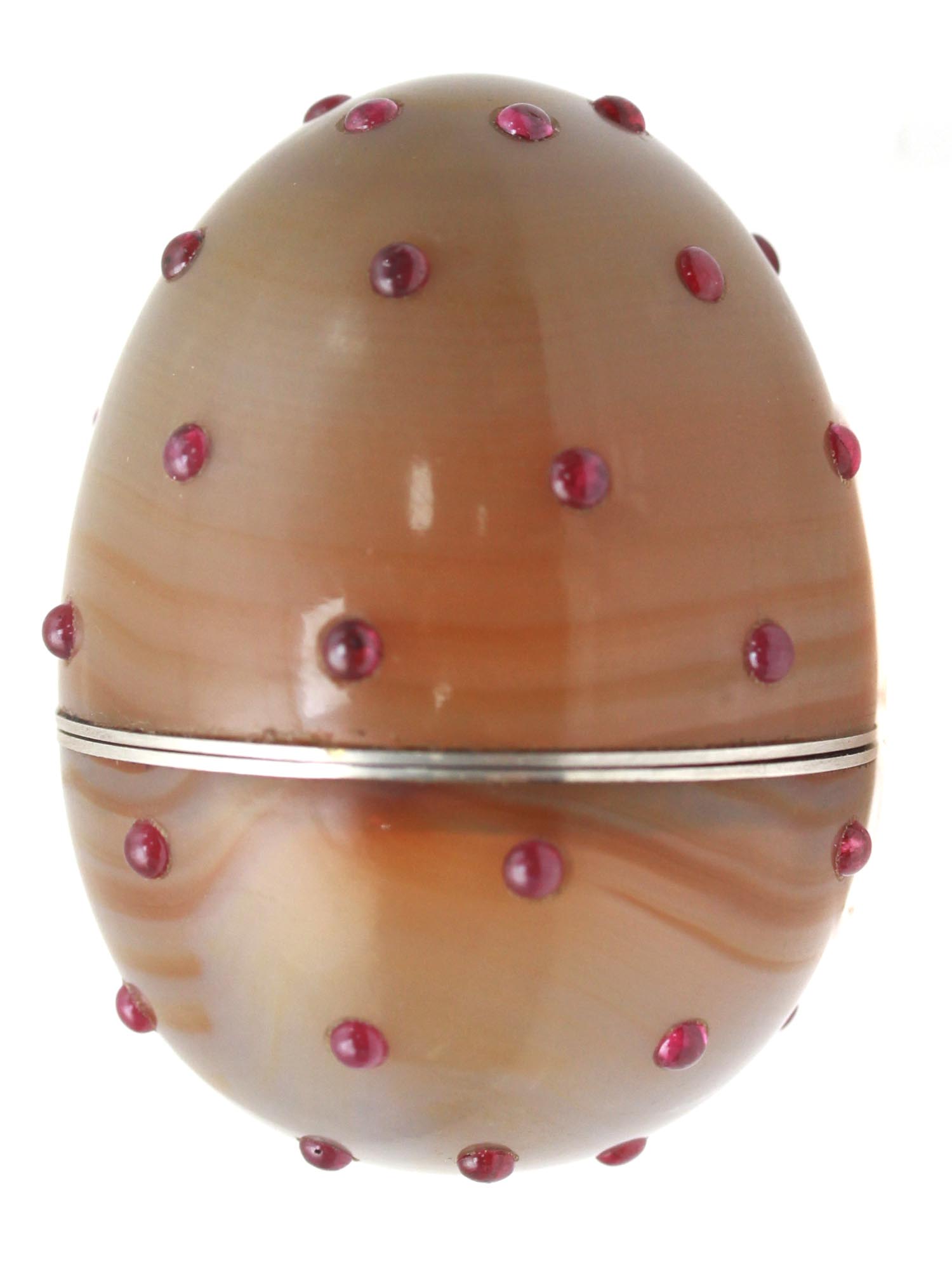 A RUSSIAN EASTER EGG HONEY AGATE RUBY SILVER PIC-2