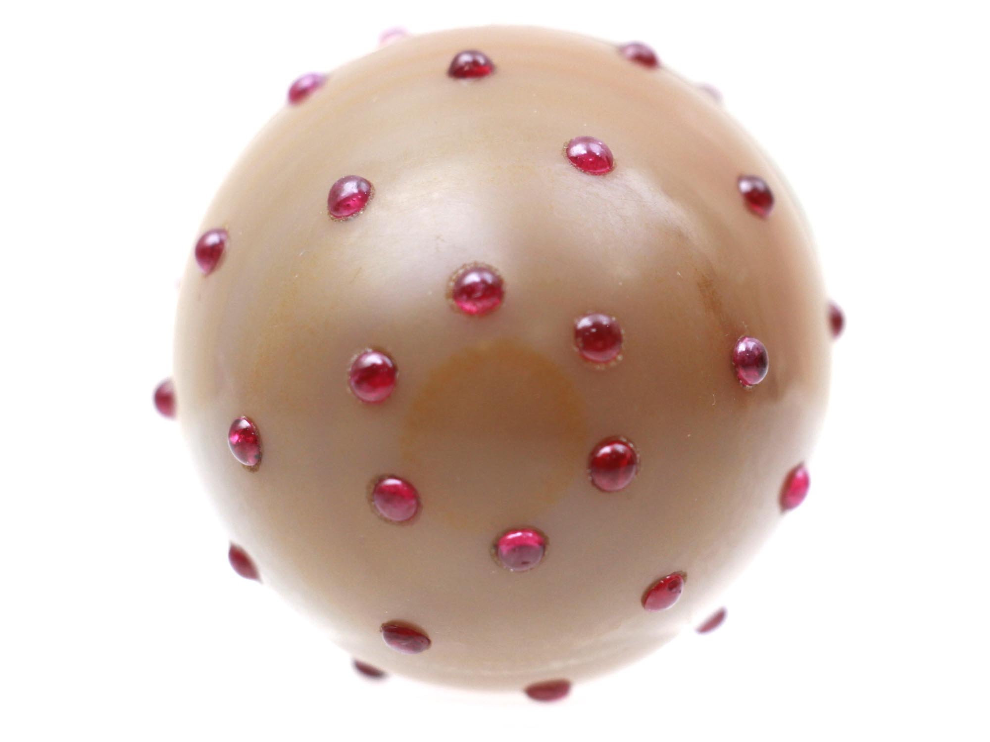 A RUSSIAN EASTER EGG HONEY AGATE RUBY SILVER PIC-3