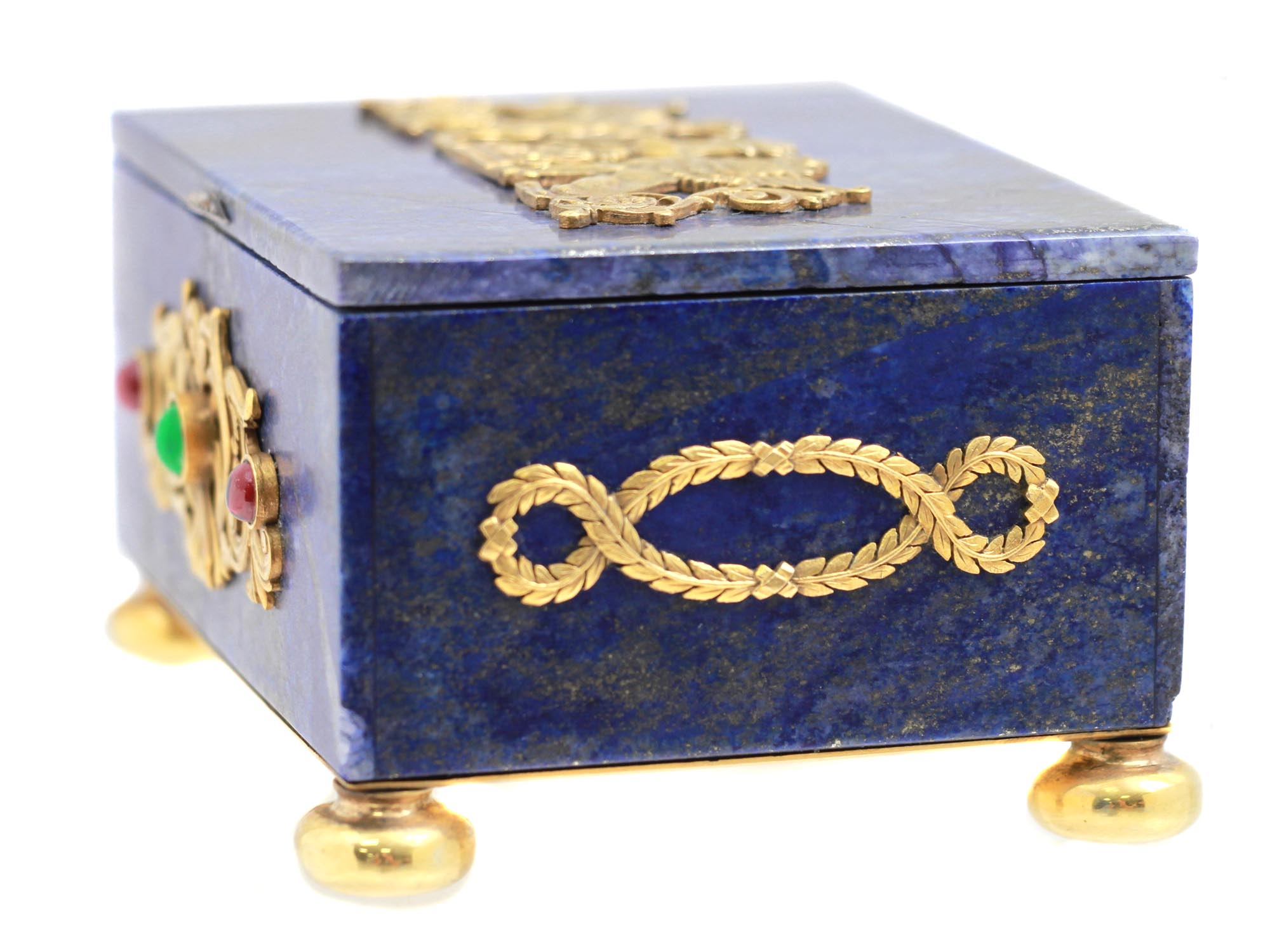 A RUSSIAN JEWELRY BOX LAPIS LAZULI GILT SILVER PIC-2