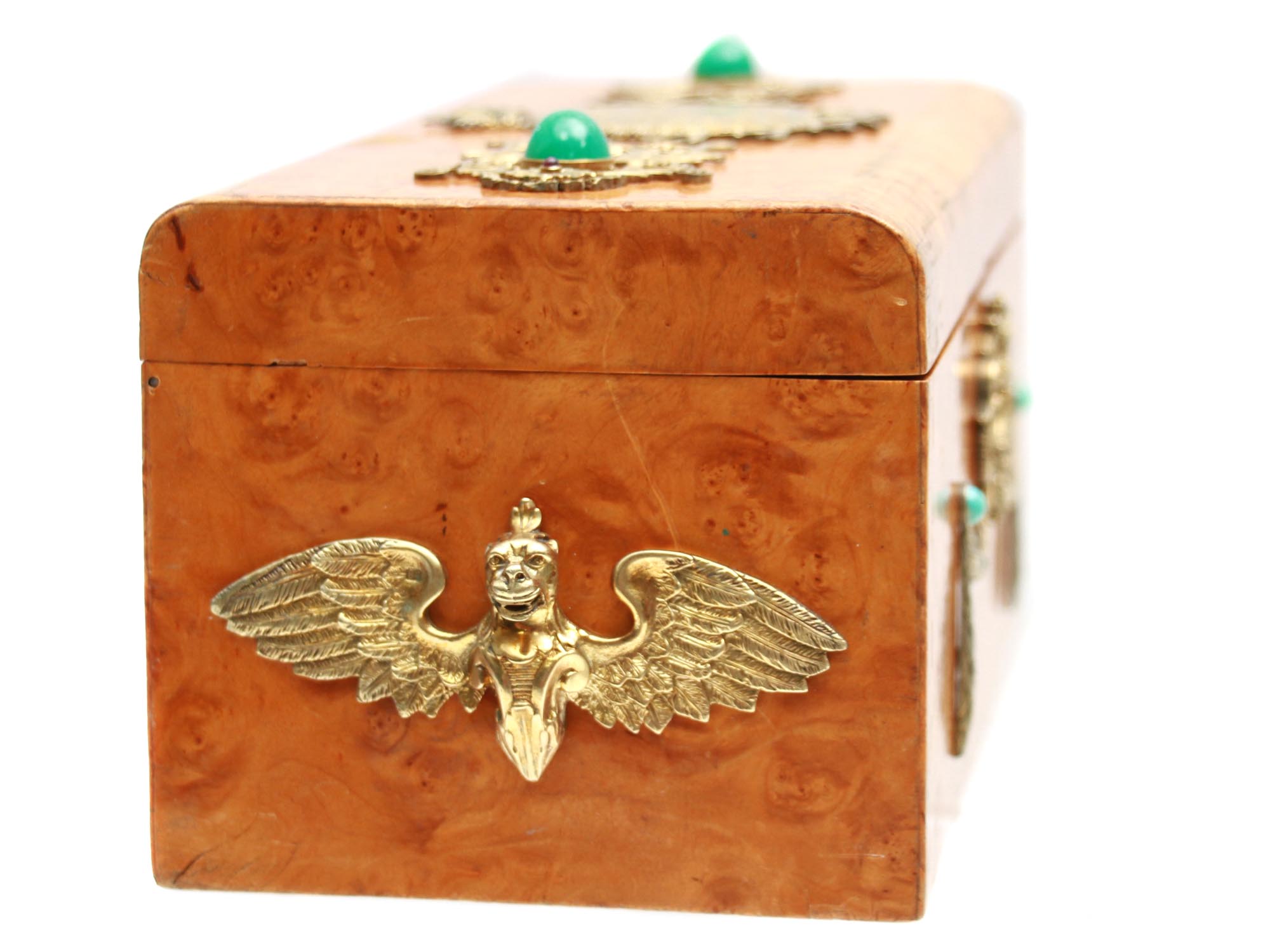 RUSSIAN KARELIAN BIRCH BOX WITH SILVER AND STONES PIC-4