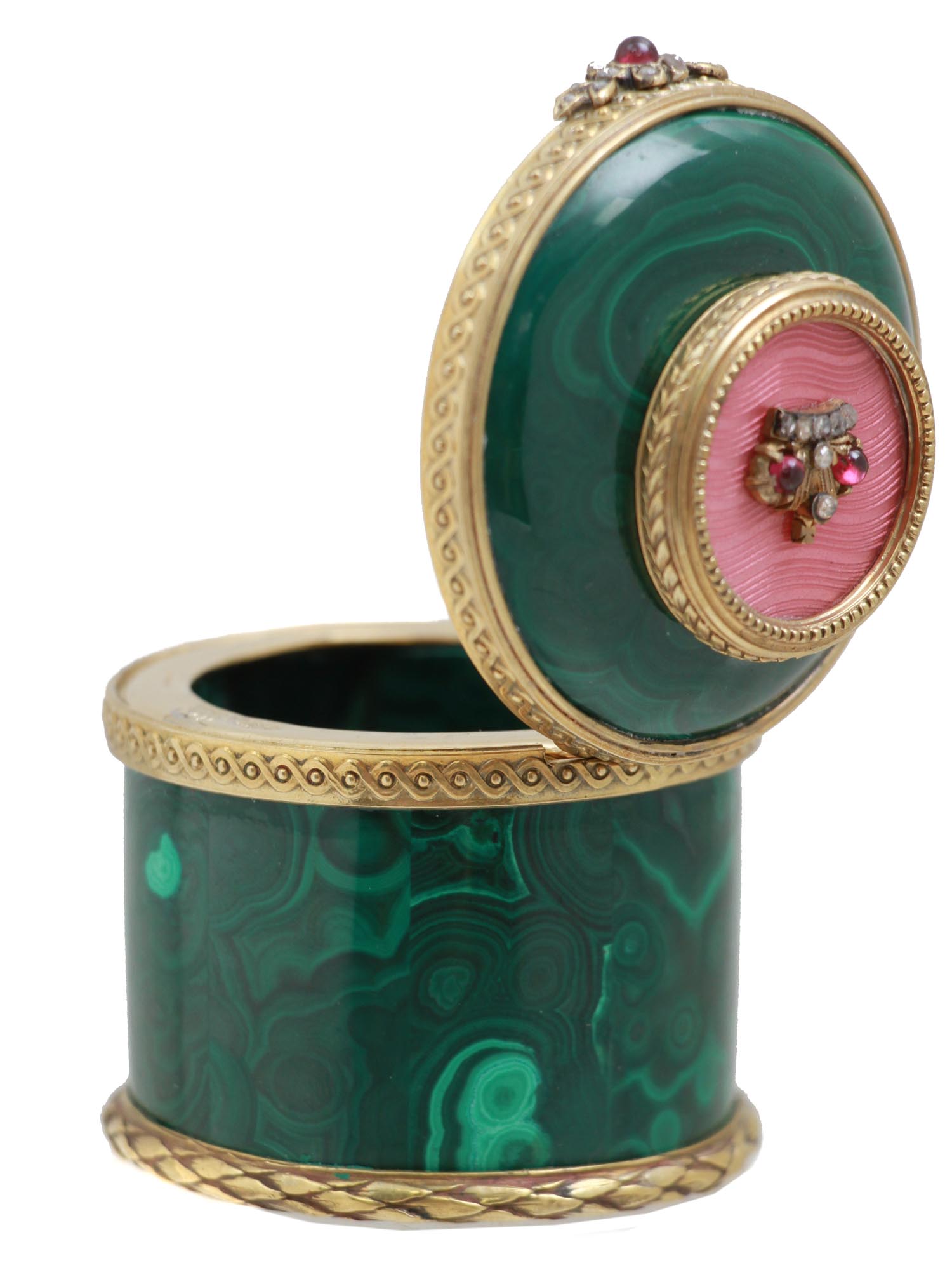 RUSSIAN GILT SILVER MALACHITE & ENAMEL LIDDED BOX PIC-3