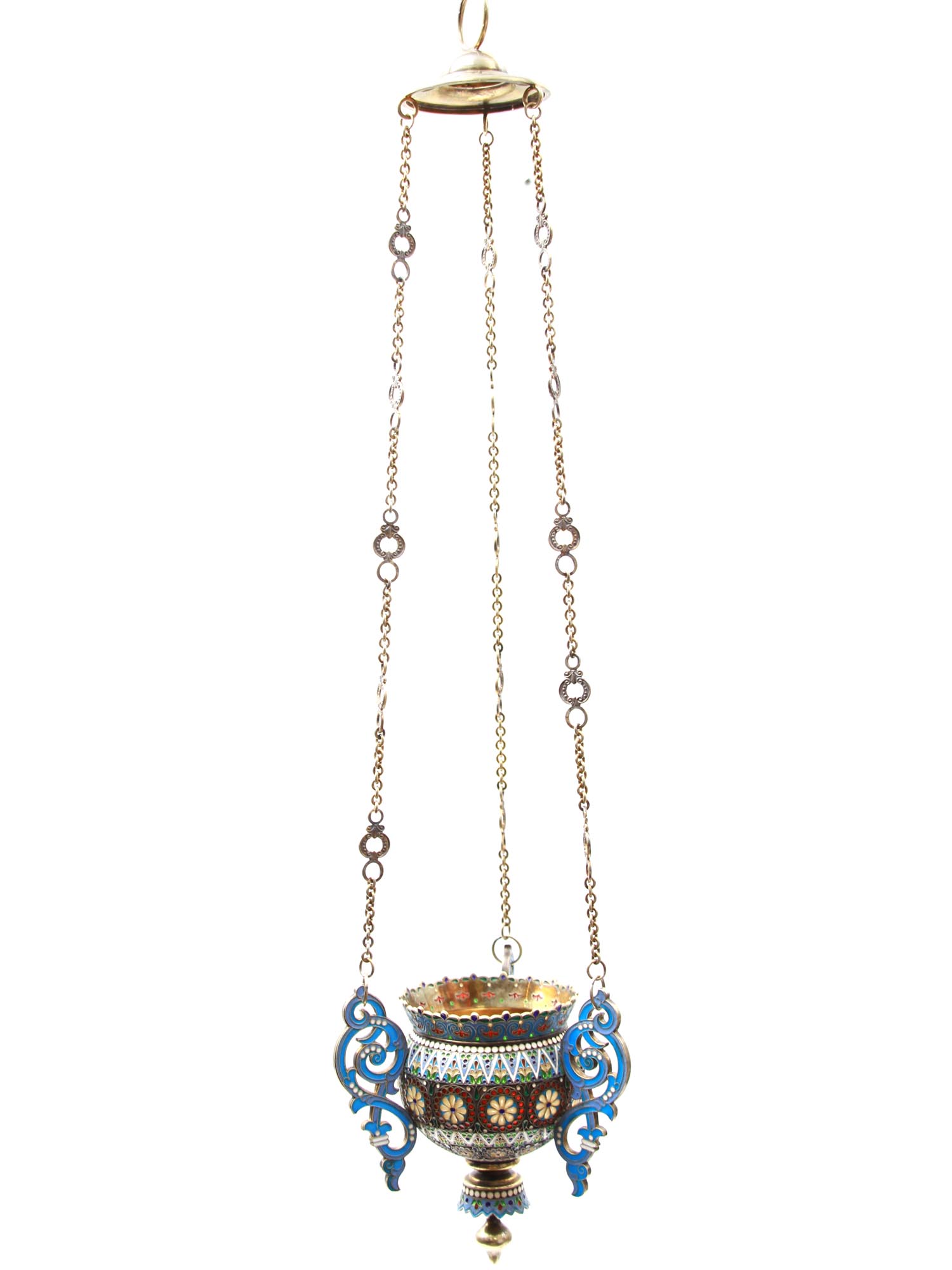 A RUSSIAN LAMPADA SILVER ENAMEL PLIQUE A JOUR PIC-0