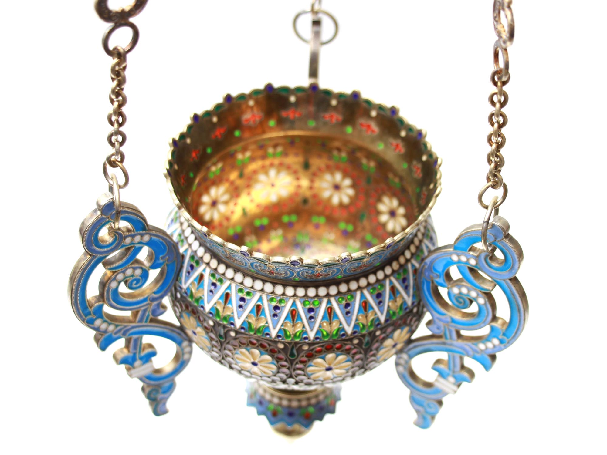 A RUSSIAN LAMPADA SILVER ENAMEL PLIQUE A JOUR PIC-1