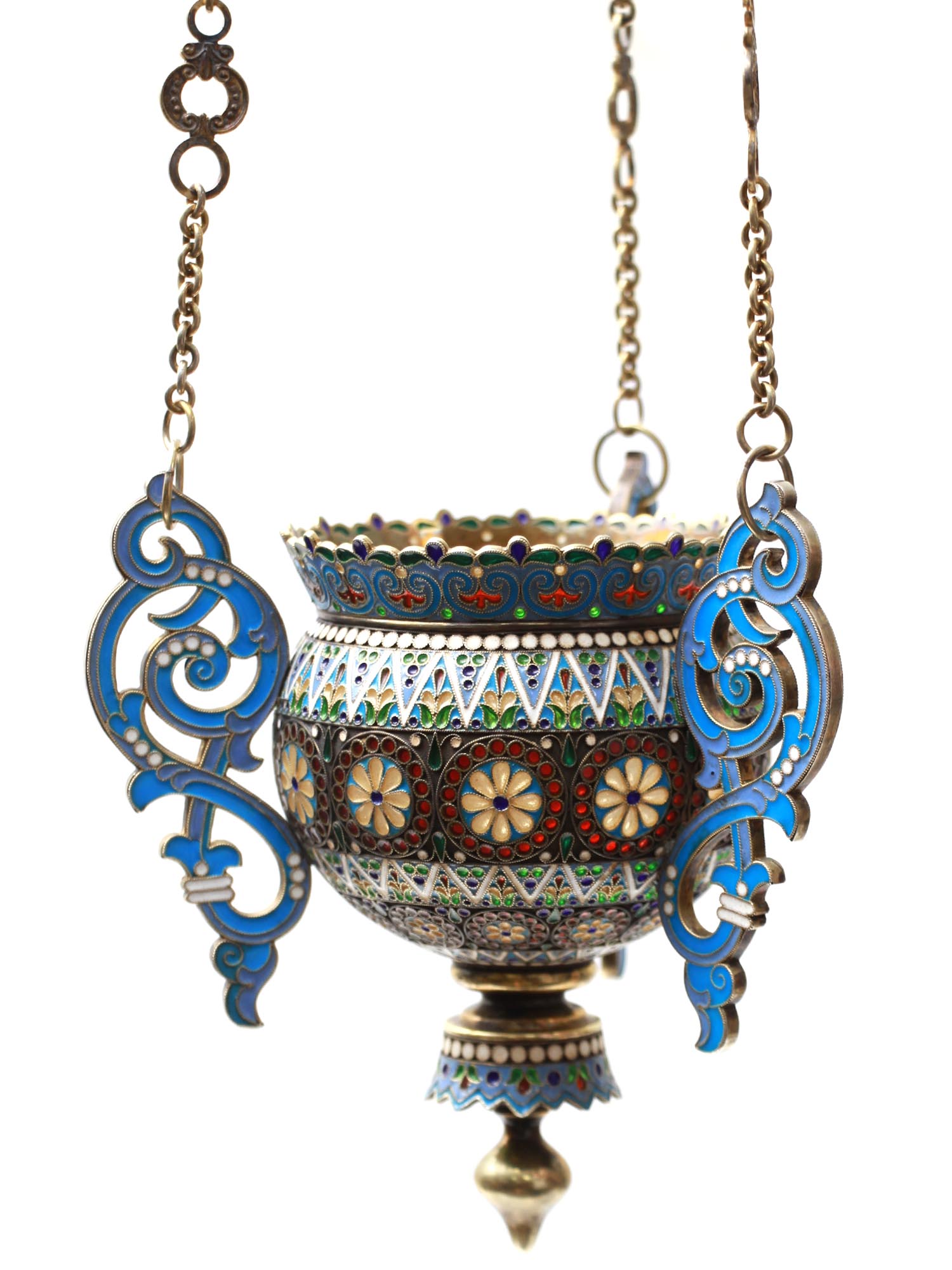 A RUSSIAN LAMPADA SILVER ENAMEL PLIQUE A JOUR PIC-3