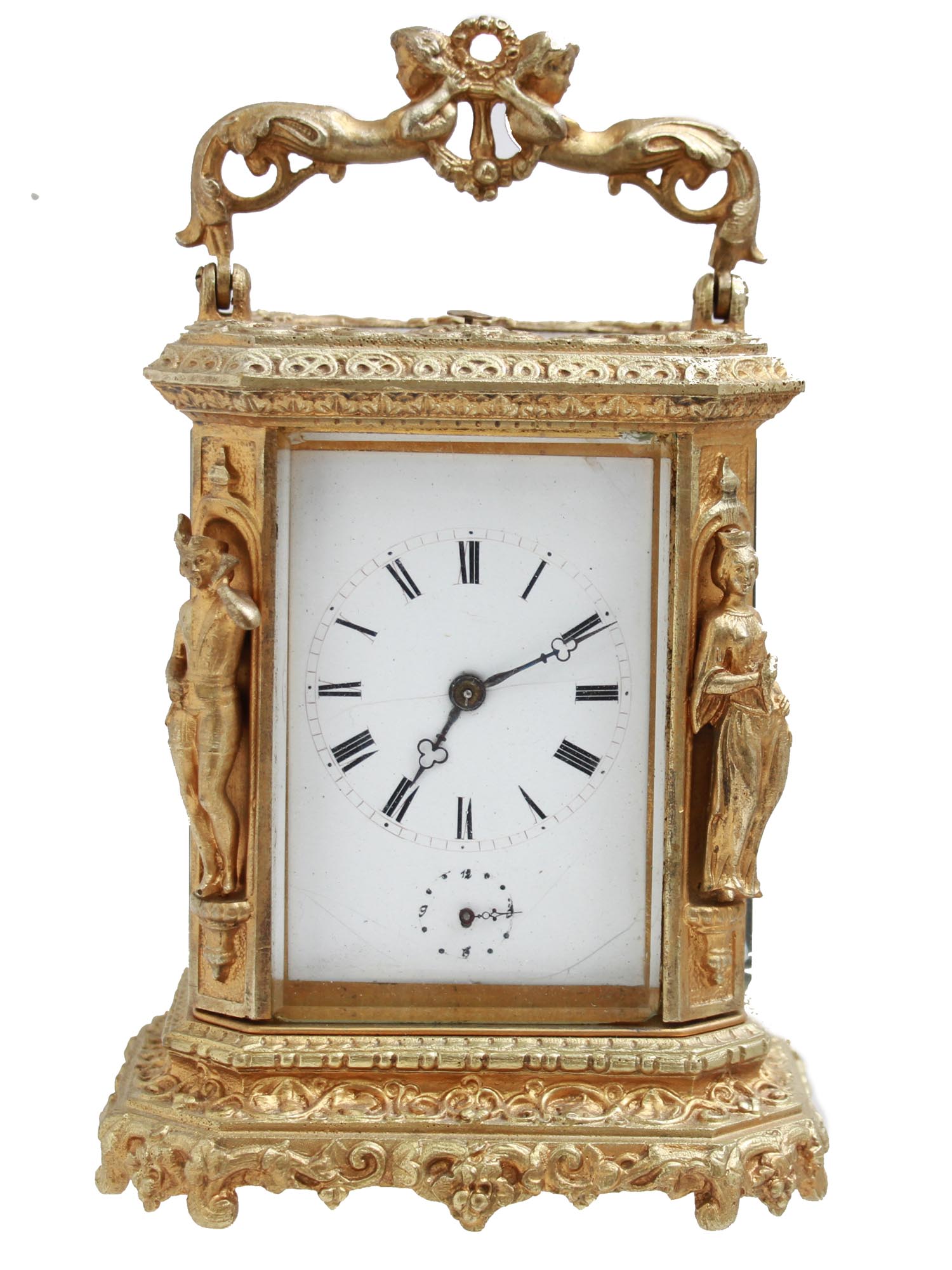 A FRENCH GILT BRASS FIGURAL CARRIAGE CLOCK PIC-0