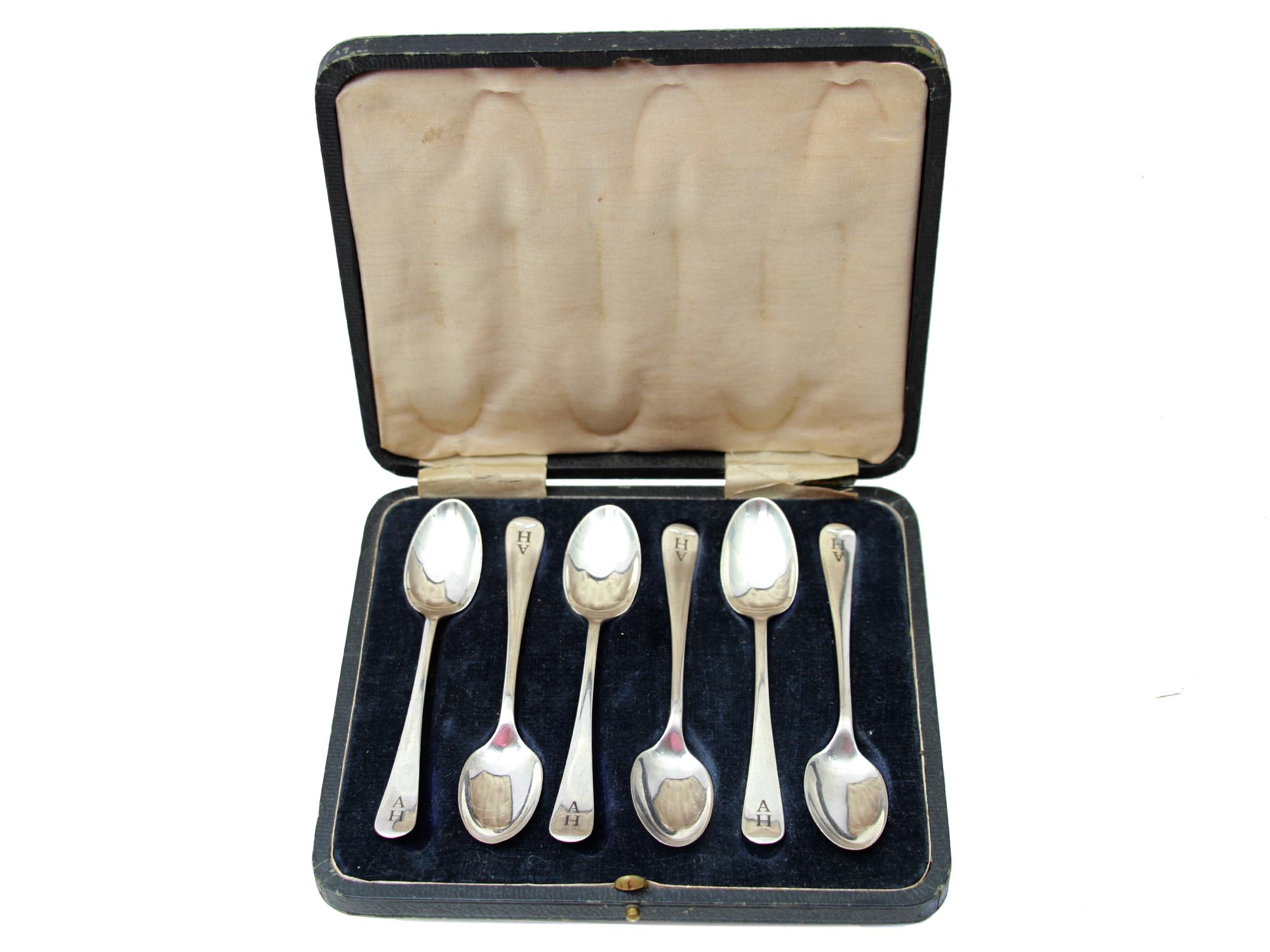 SET OF SIX ADOLF HITLER SILVER TEA SPOONS W BOX PIC-0