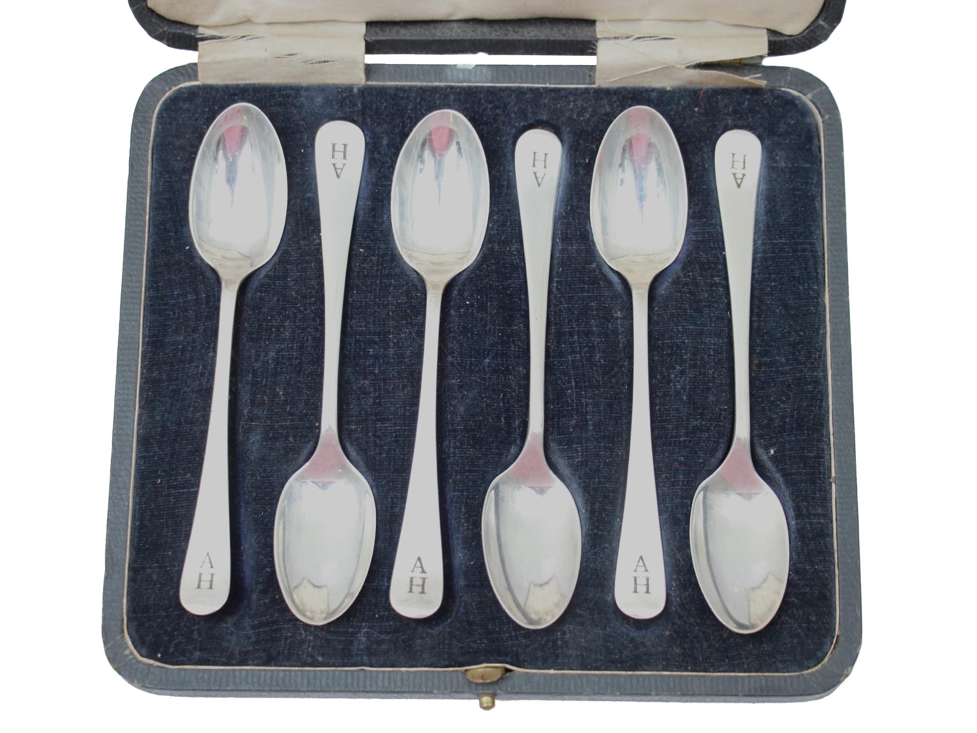 SET OF SIX ADOLF HITLER SILVER TEA SPOONS W BOX PIC-6