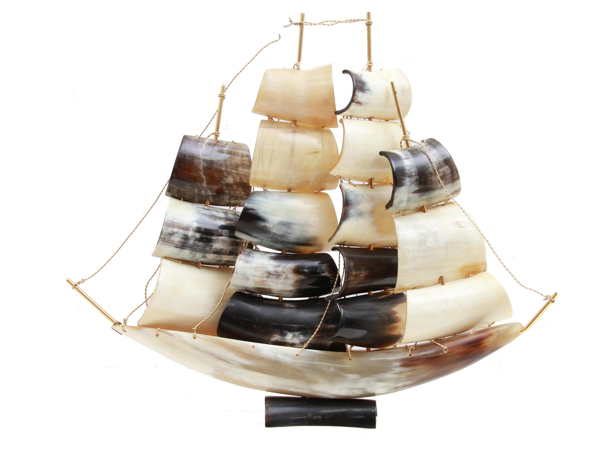 A VINTAGE HAND CARVED FROM HORN MODEL OF SHIP PIC-0