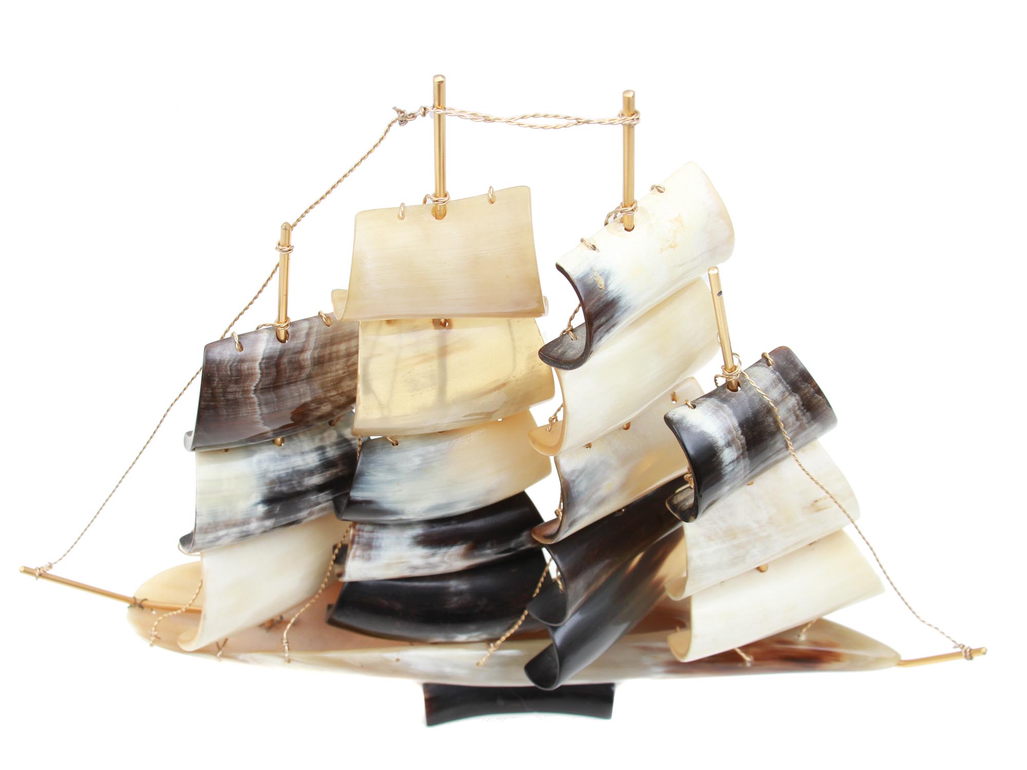 A VINTAGE HAND CARVED FROM HORN MODEL OF SHIP PIC-2