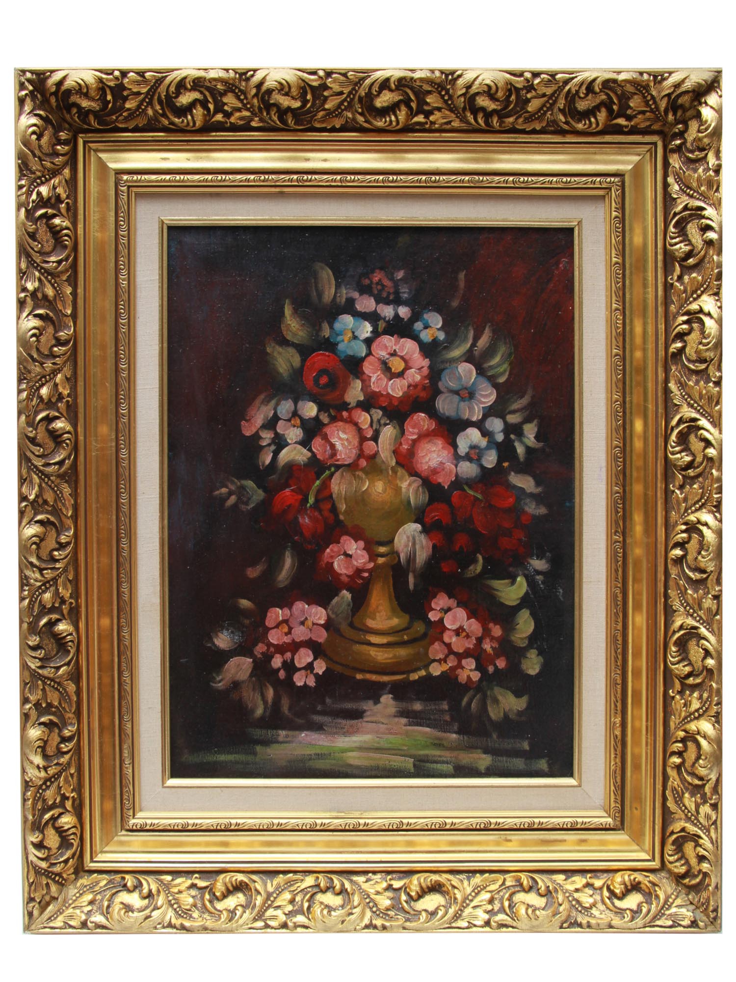 VINTAGE OIL PAINTING STILL LIFE WITH FLOWERS PIC-0