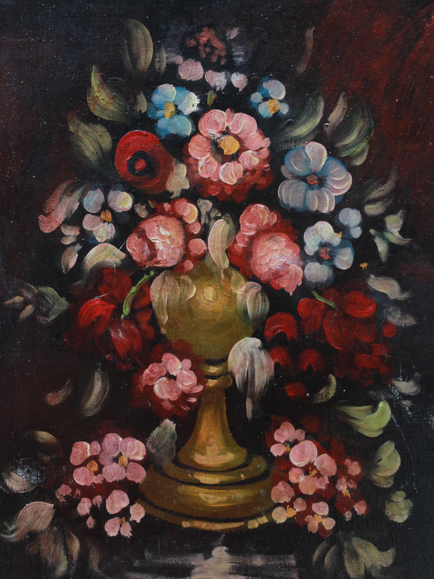 VINTAGE OIL PAINTING STILL LIFE WITH FLOWERS PIC-1