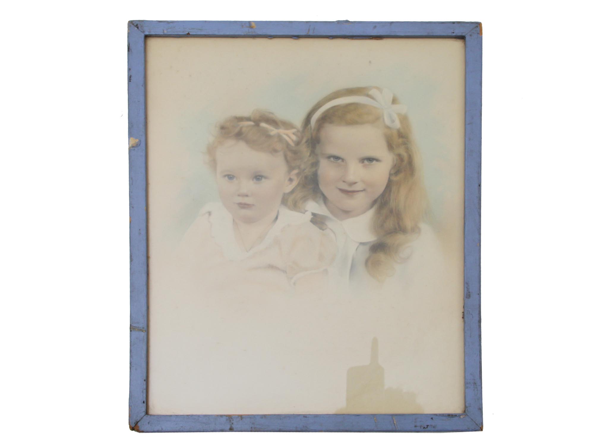 PAIR OF VINTAGE PORTRAITS PAINTINGS MAN TWO GIRLS PIC-1