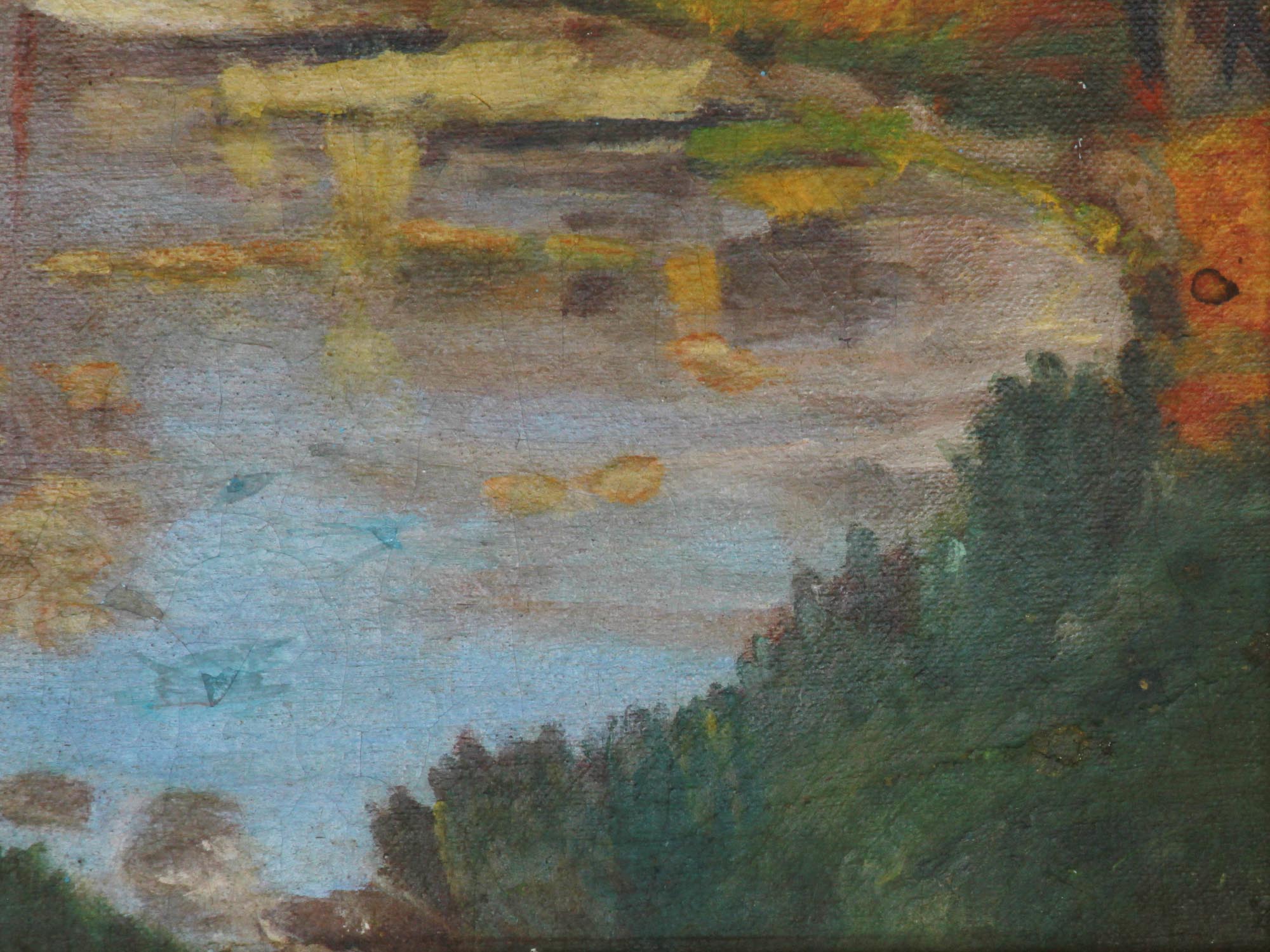 AN OIL ON CANVAS PAINTING WITH AUTUMN LANDSCAPE PIC-1