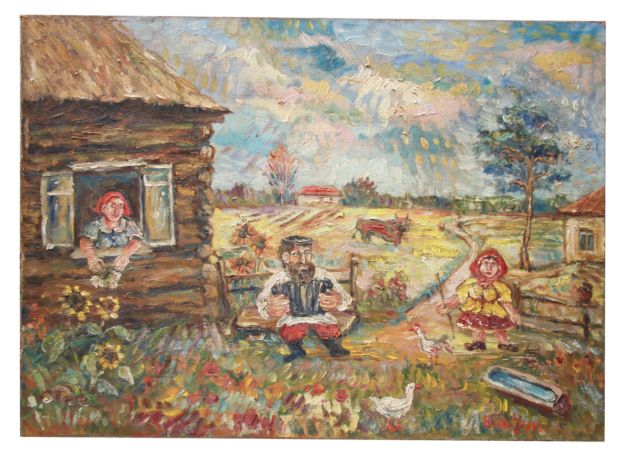 RUSSIAN OIL PAINTING PEASANT BY DAVID BURLIUK PIC-0