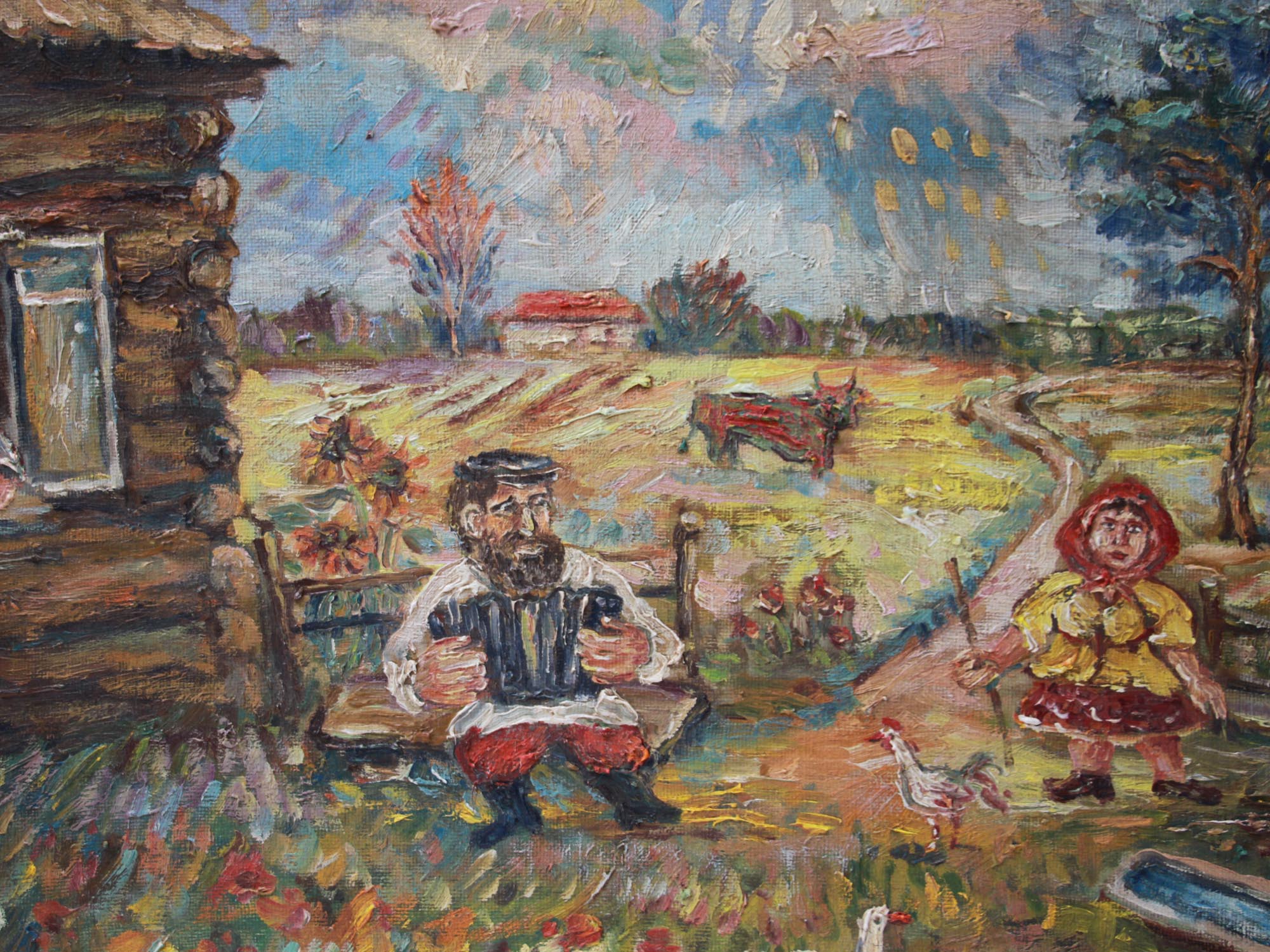 RUSSIAN OIL PAINTING PEASANT BY DAVID BURLIUK PIC-1