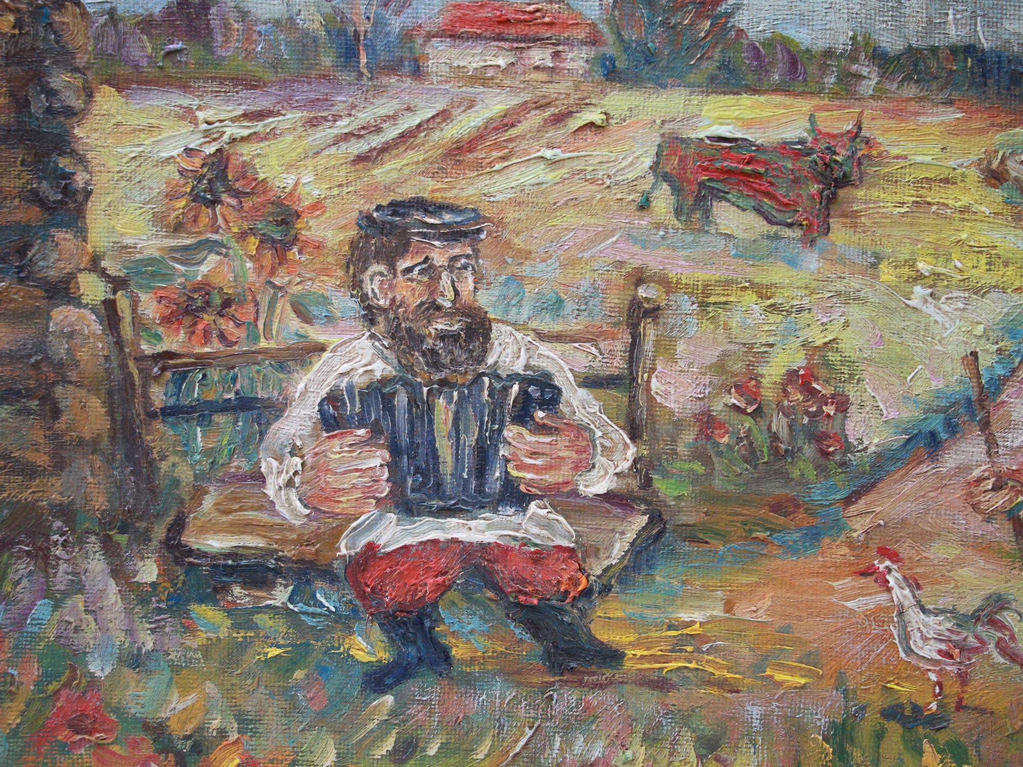 RUSSIAN OIL PAINTING PEASANT BY DAVID BURLIUK PIC-2