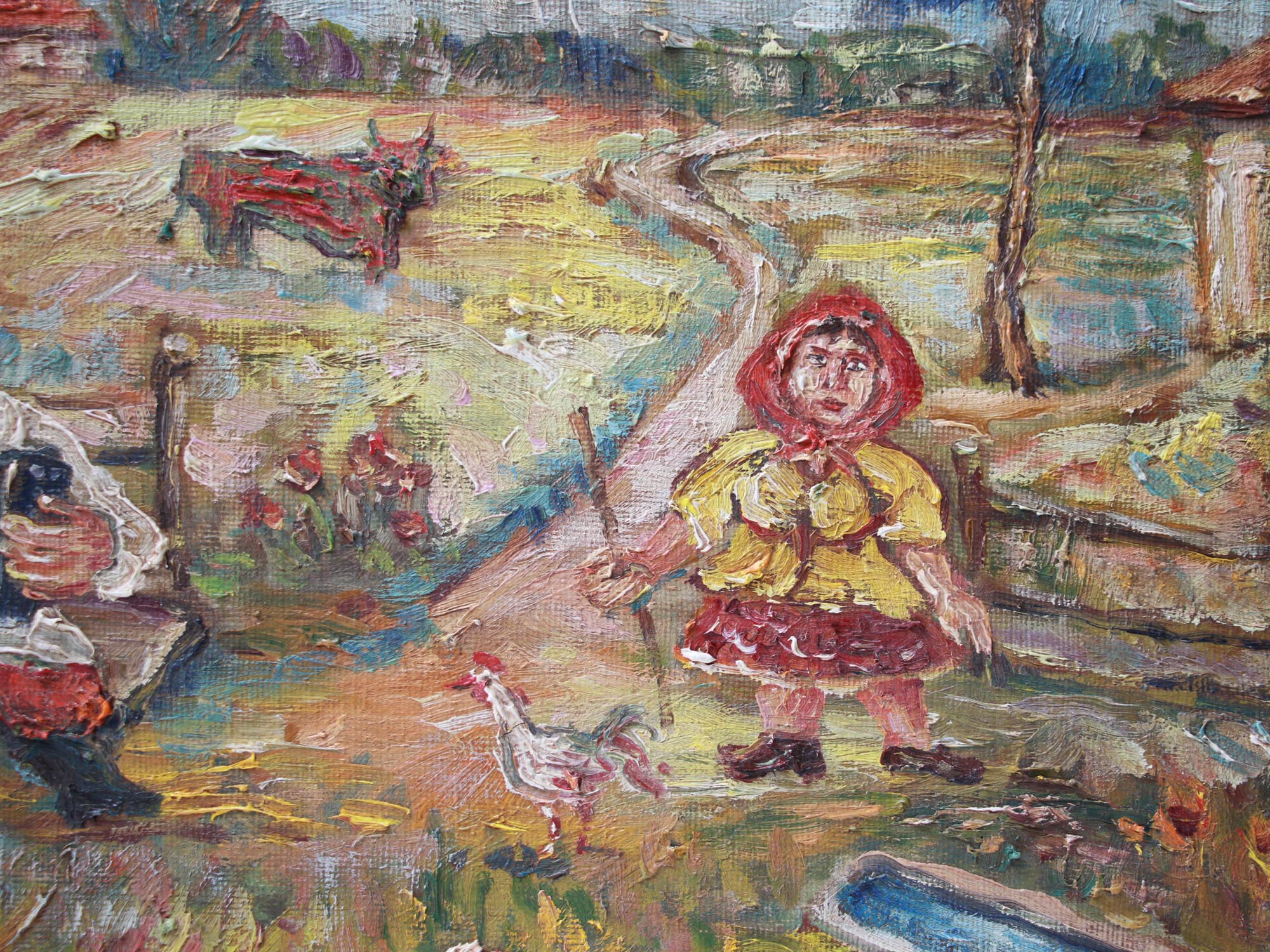 RUSSIAN OIL PAINTING PEASANT BY DAVID BURLIUK PIC-3