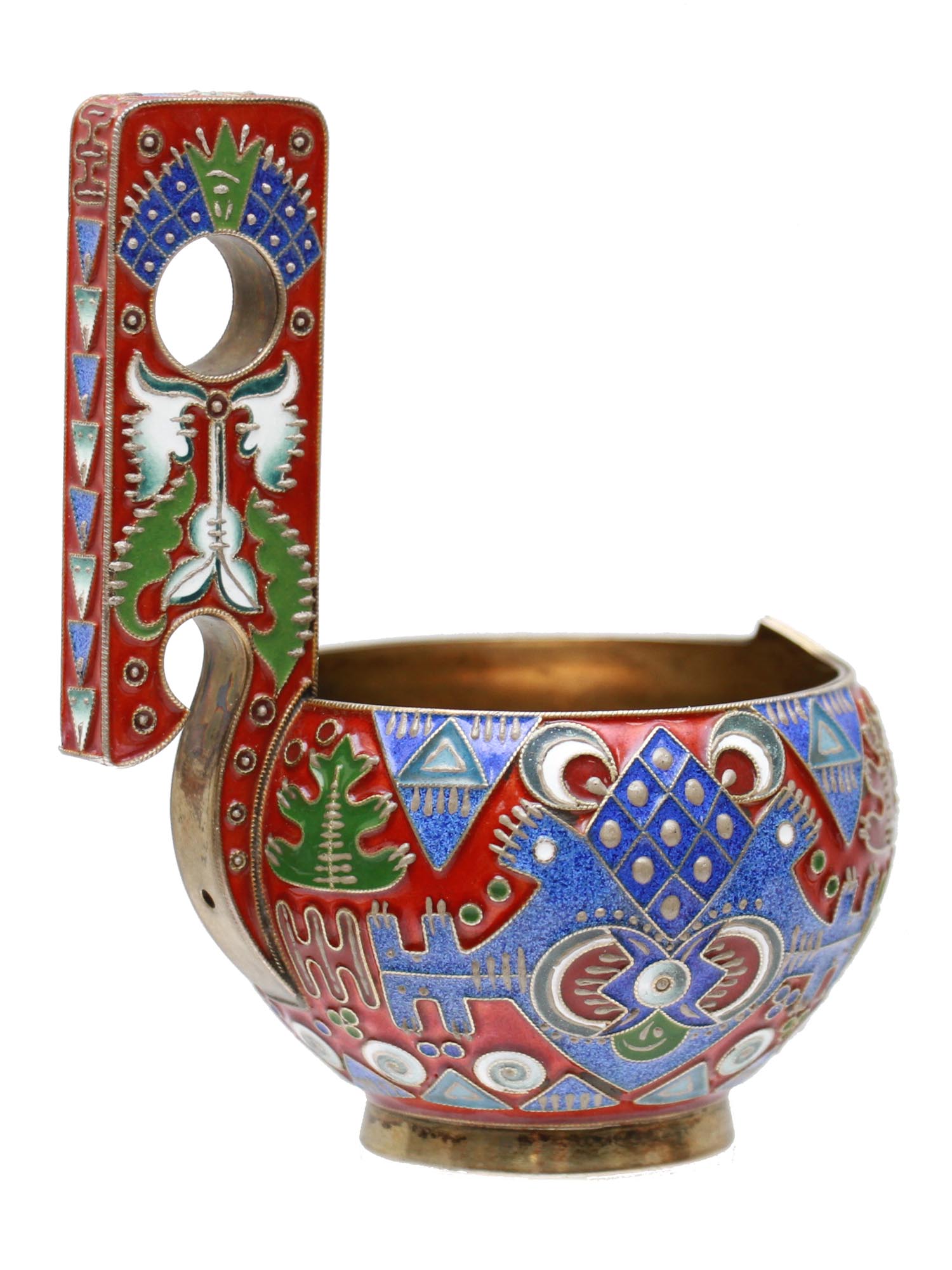 A RUSSIAN GILT SILVER AND ENAMELED KOVSH PIC-0