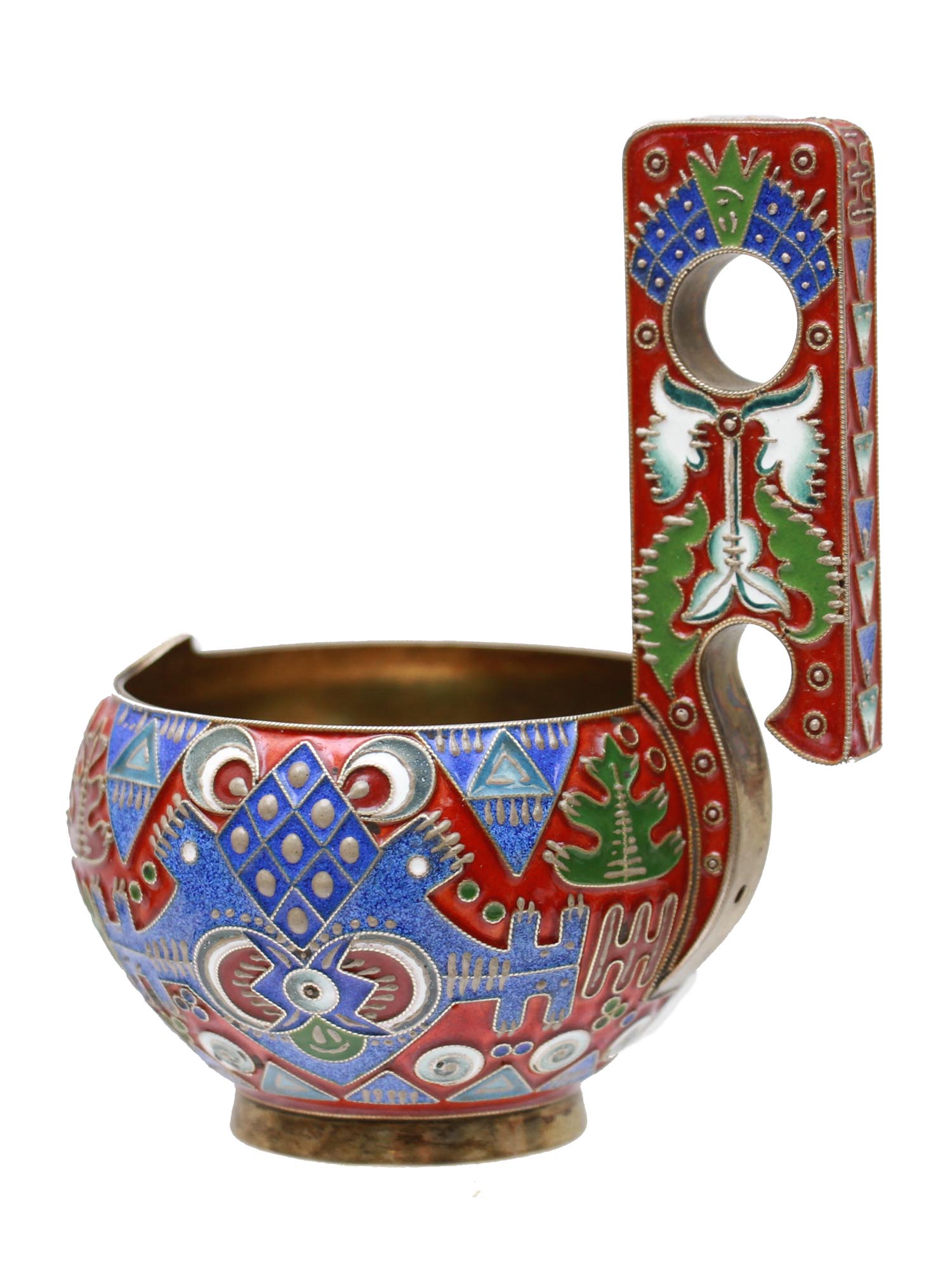 A RUSSIAN GILT SILVER AND ENAMELED KOVSH PIC-1