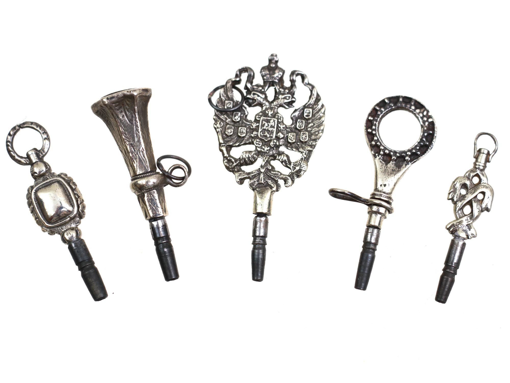 A LOT OF 5 ANTIQUE RUSSIAN WINDUP KEYS, 19TH C. PIC-0