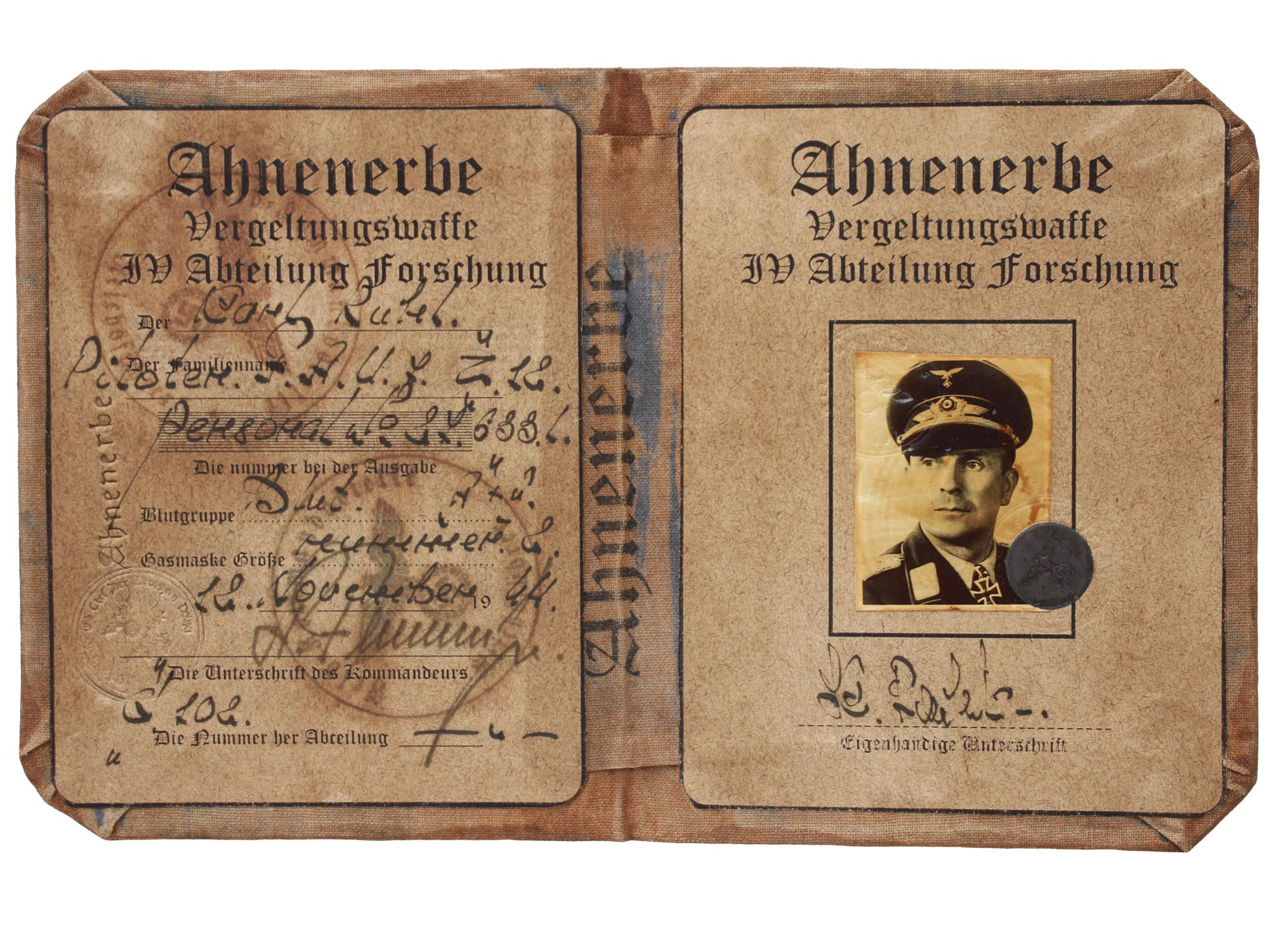 A WWII GERMAN ID AUSWEIS MEMBER OF SECRET SOCIETY PIC-2