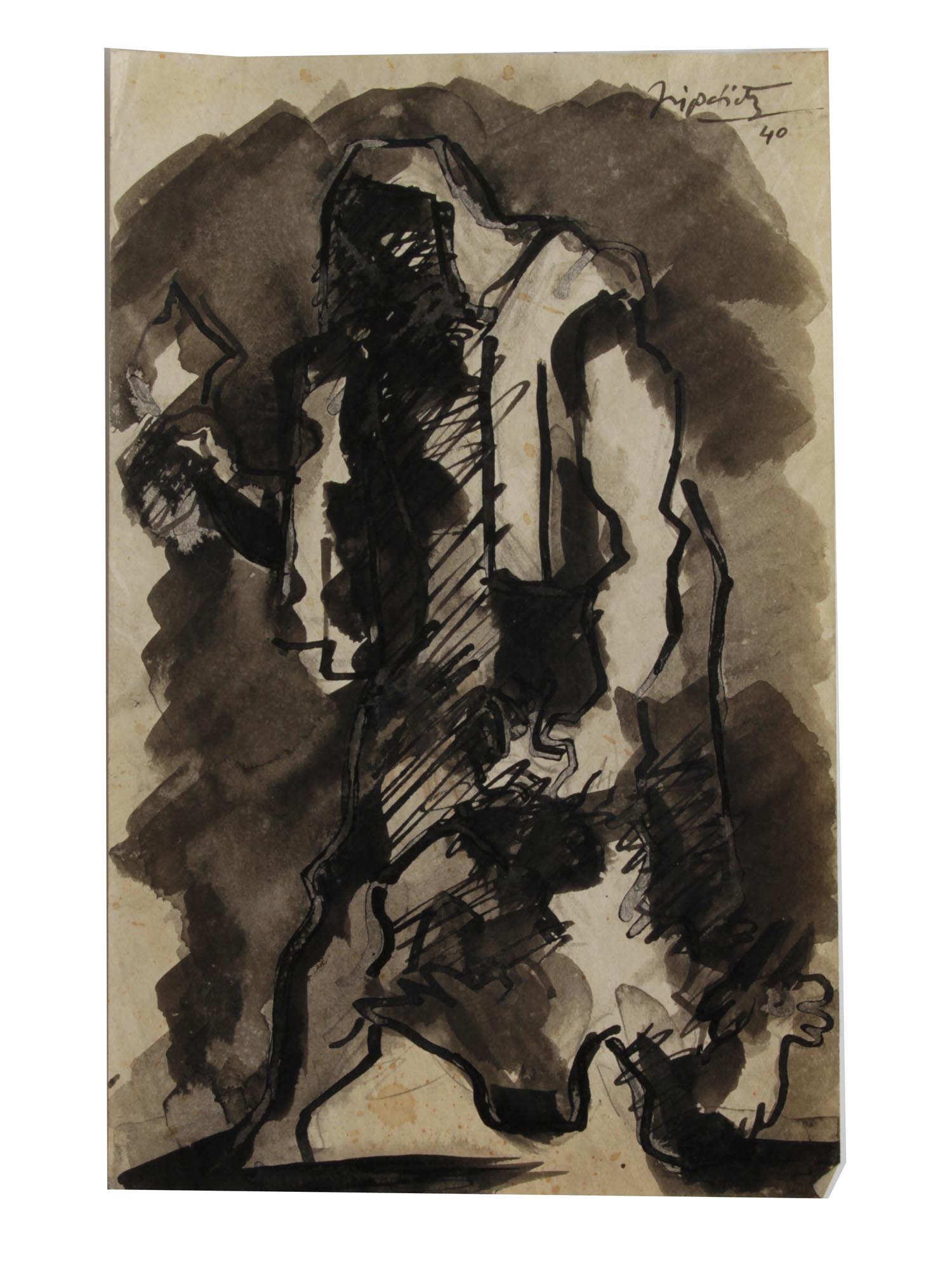 A JACQUES LIPCHITZ ORIGINAL INK ON PAPER PAINTING PIC-4