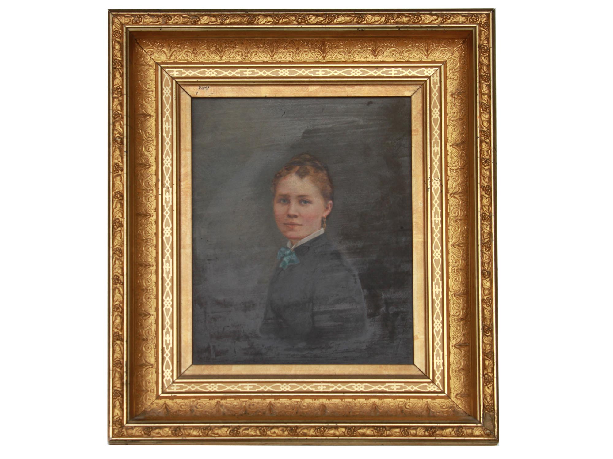 AN ANTIQUE AMERICAN OIL ON BOARD PORTRAIT PIC-0