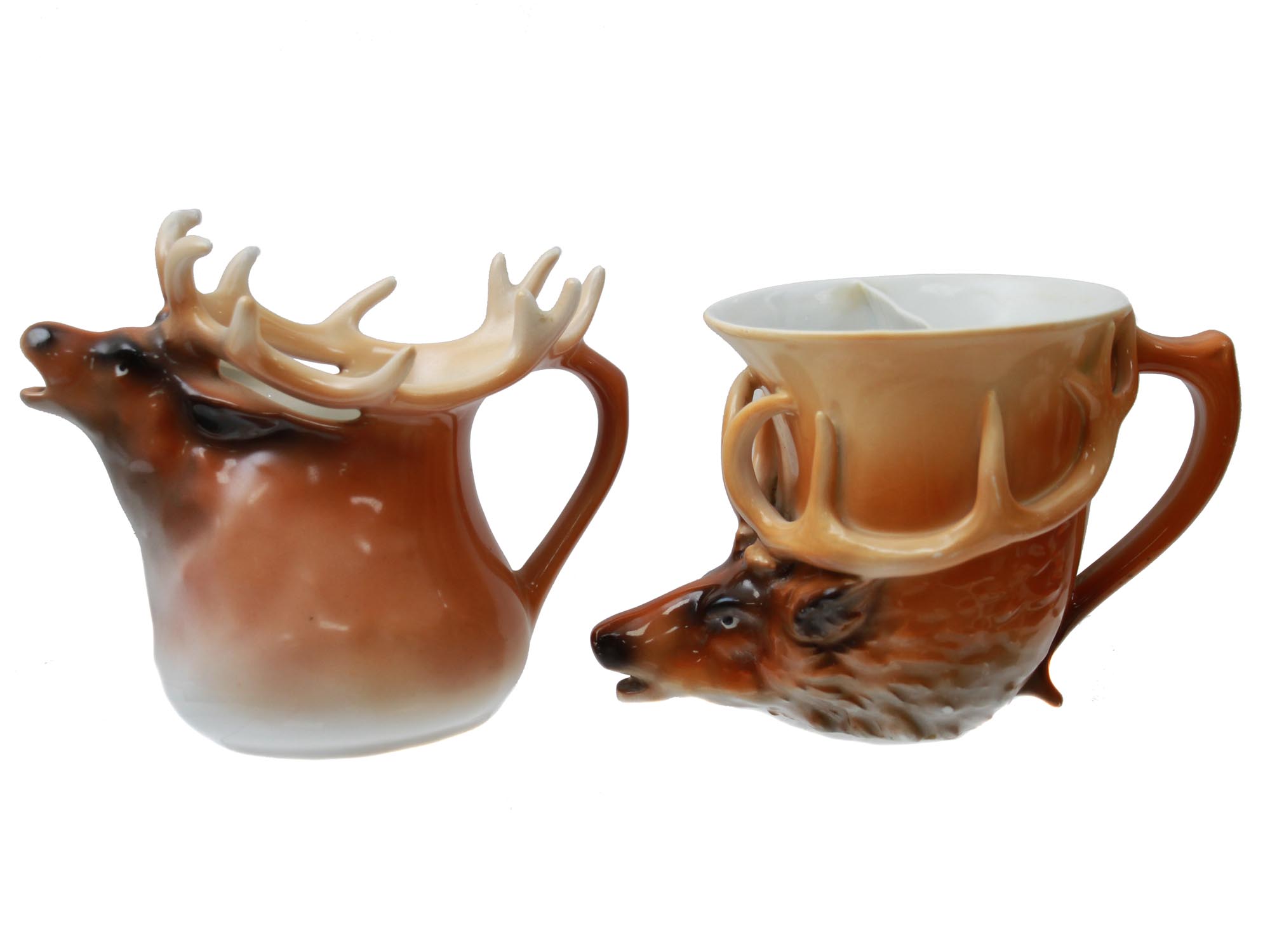 A SET OF ROYAL BAYREUTH PORCELAIN ELK CREAMER MUG PIC-0