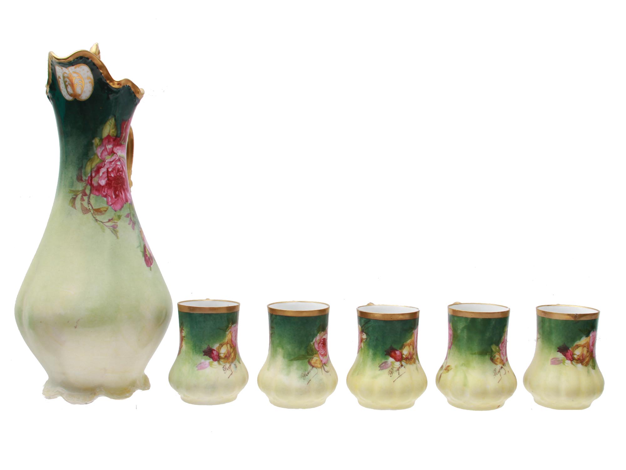 A FRENCH LIMOGES PORCELAIN FLORAL CHOCOLATE SET PIC-3