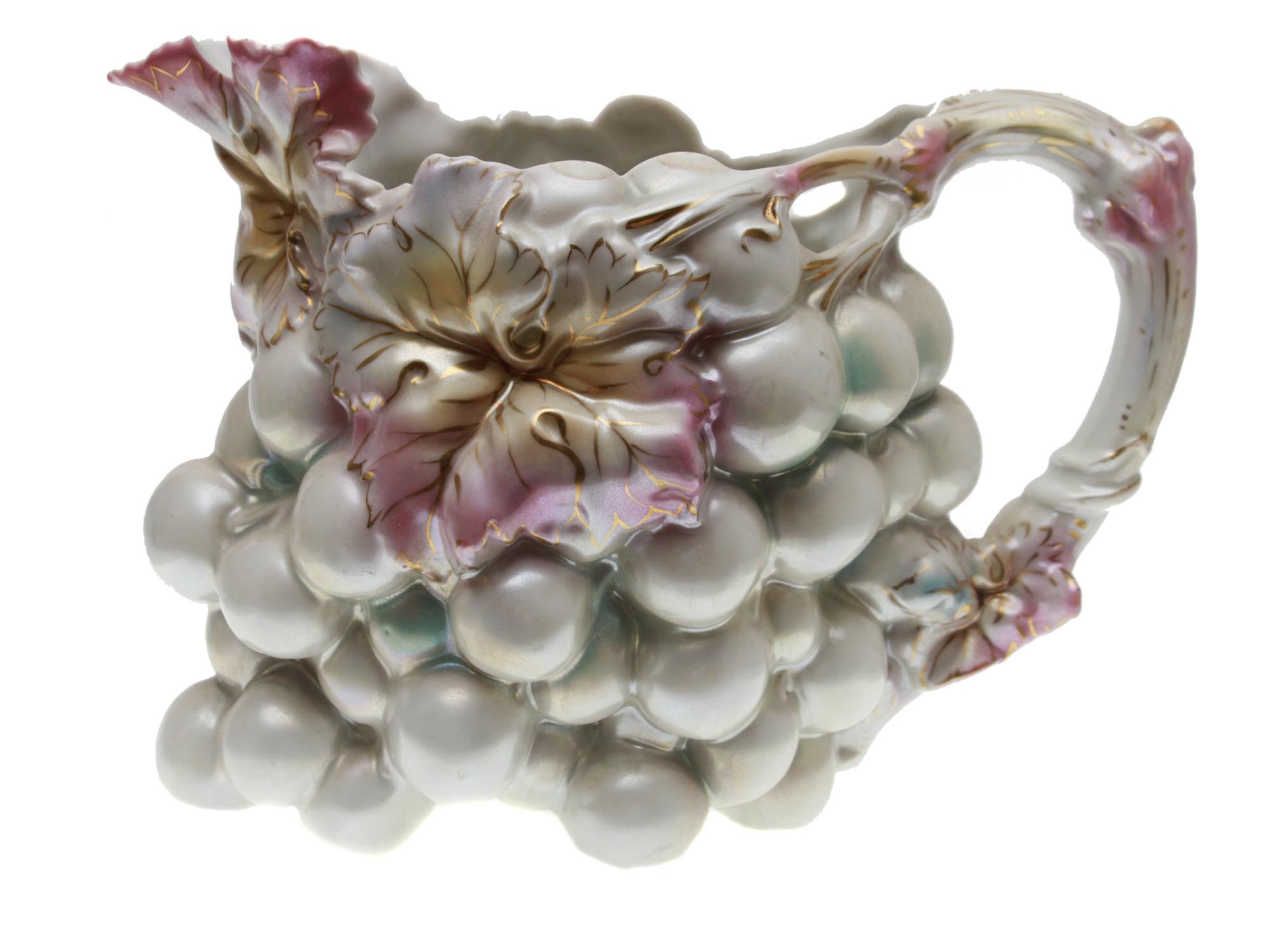 A ROYAL BAYREUTH PORCELAIN PEARLIZED WHITE GRAPE WATER PITCHER PIC-1