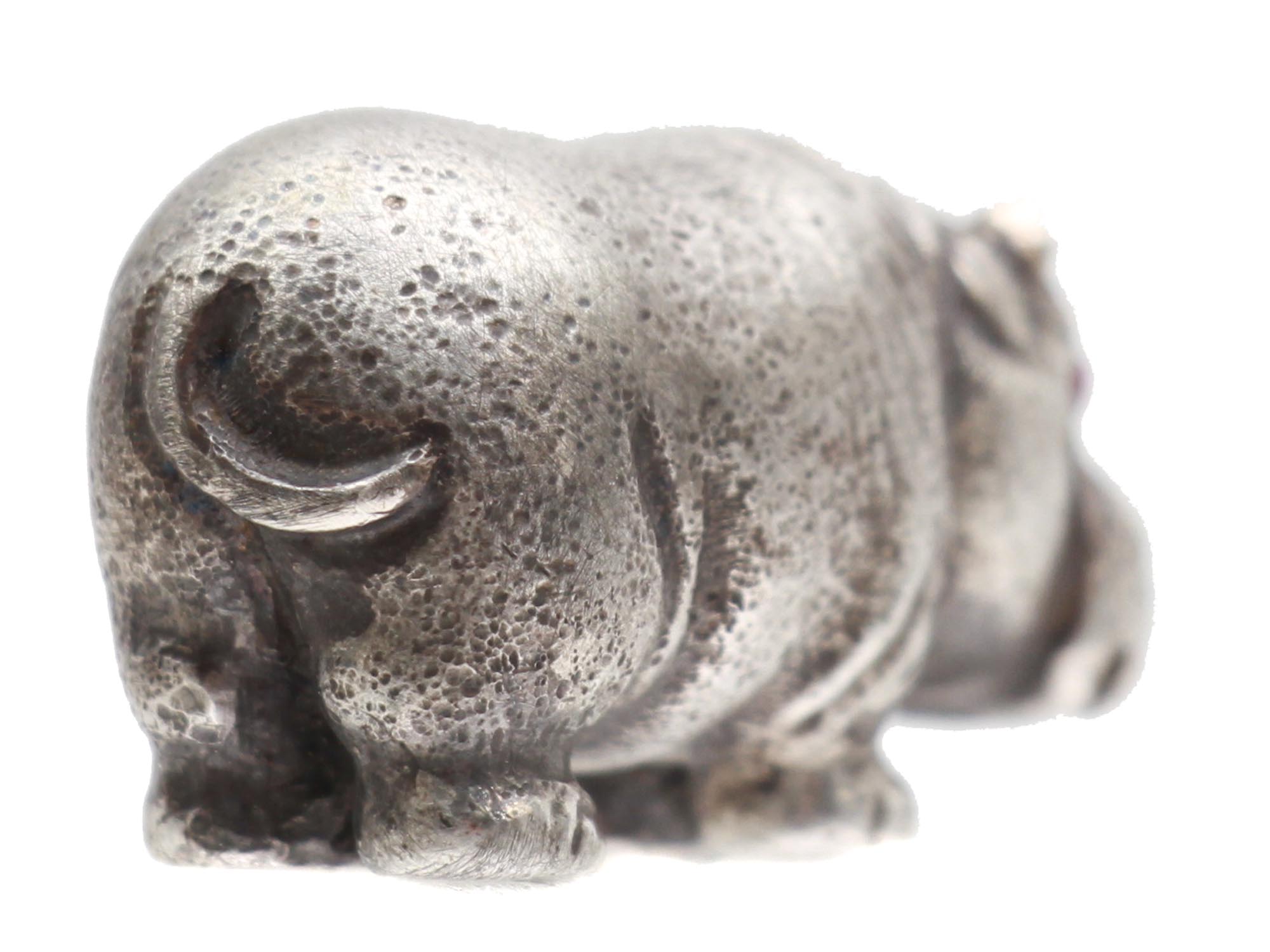 RUSSIAN SILVER HIPPOPOTAMUS FIGURINE W RUBY EYES PIC-4