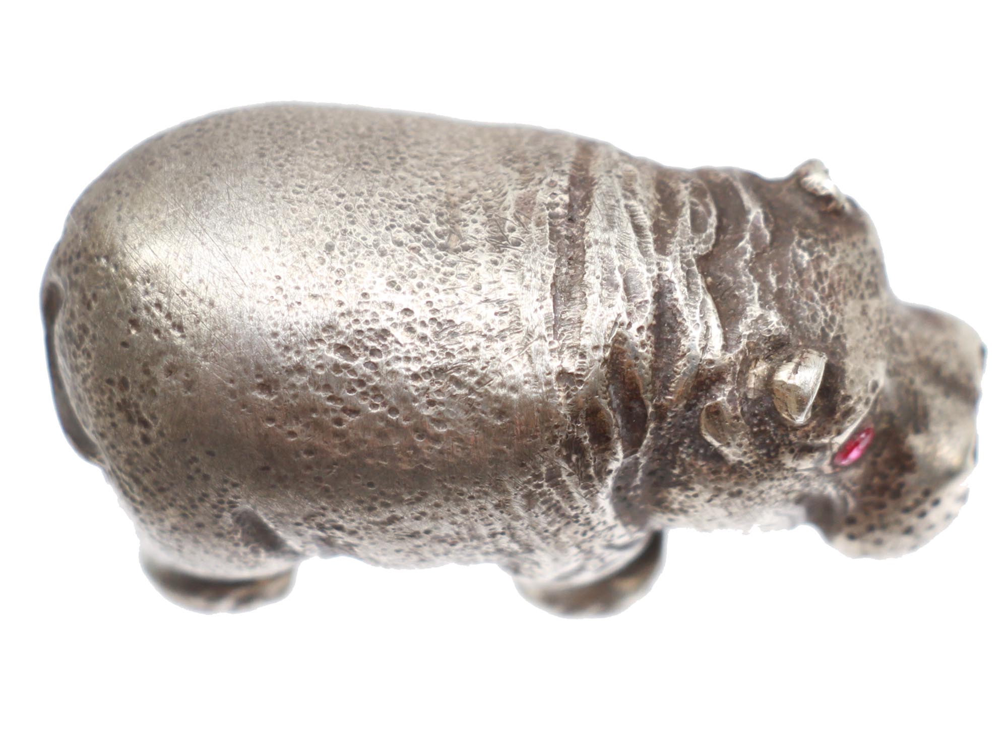 RUSSIAN SILVER HIPPOPOTAMUS FIGURINE W RUBY EYES PIC-5