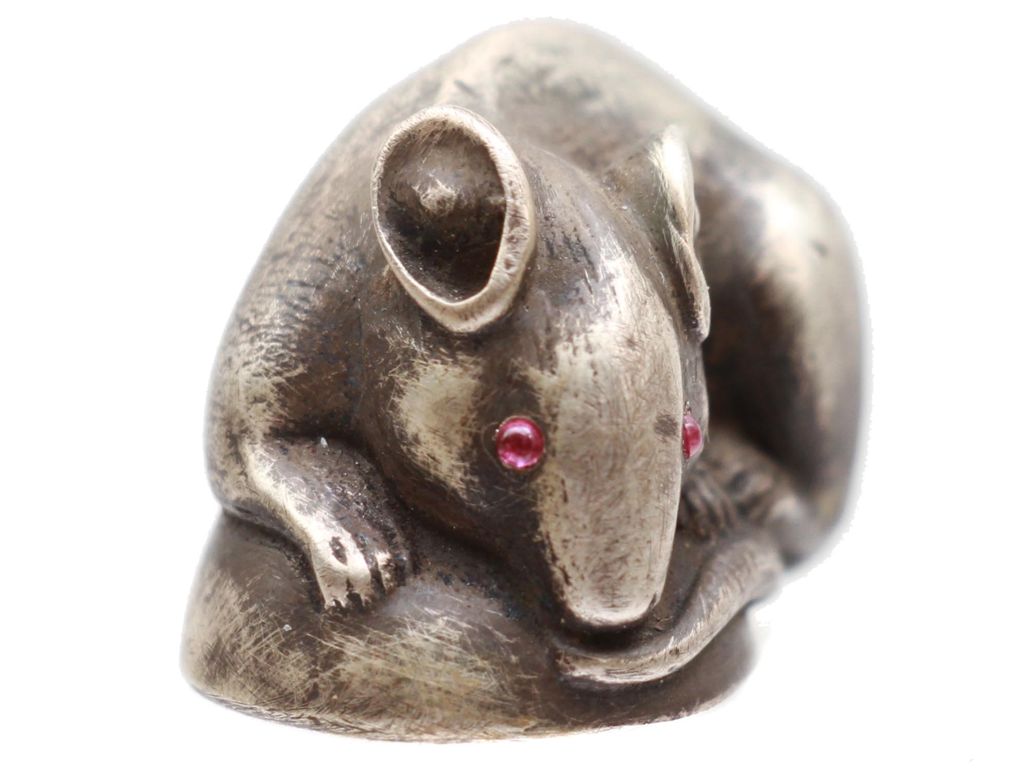 A RUSSIAN SILVER MOUSE FIGURINE WITH RUBY EYES PIC-4