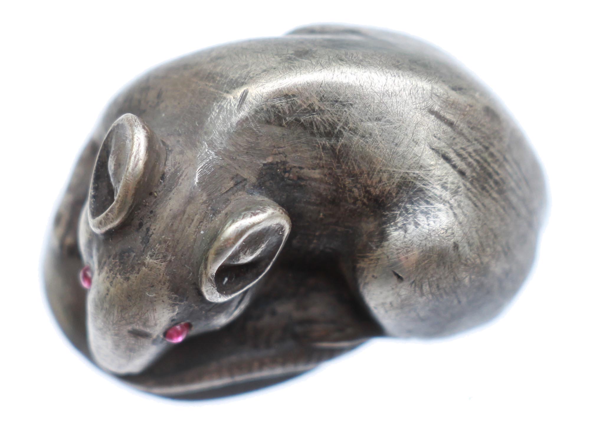 A RUSSIAN SILVER MOUSE FIGURINE WITH RUBY EYES PIC-5