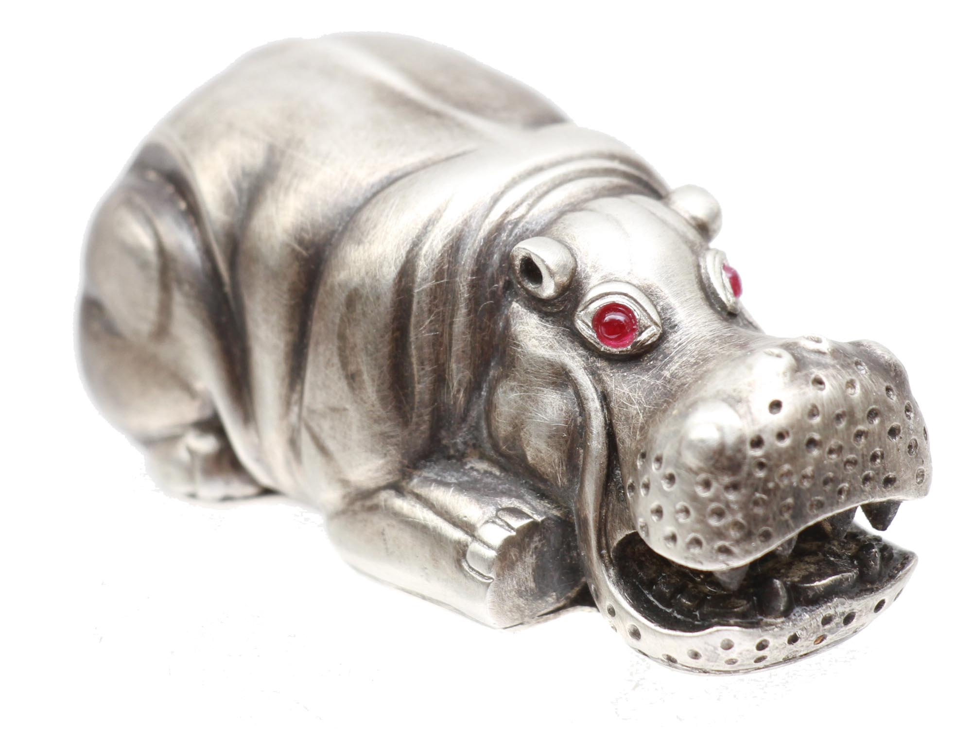 RUSSIAN SILVER HIPPOPOTAMUS FIGURINE W RUBY EYES PIC-0