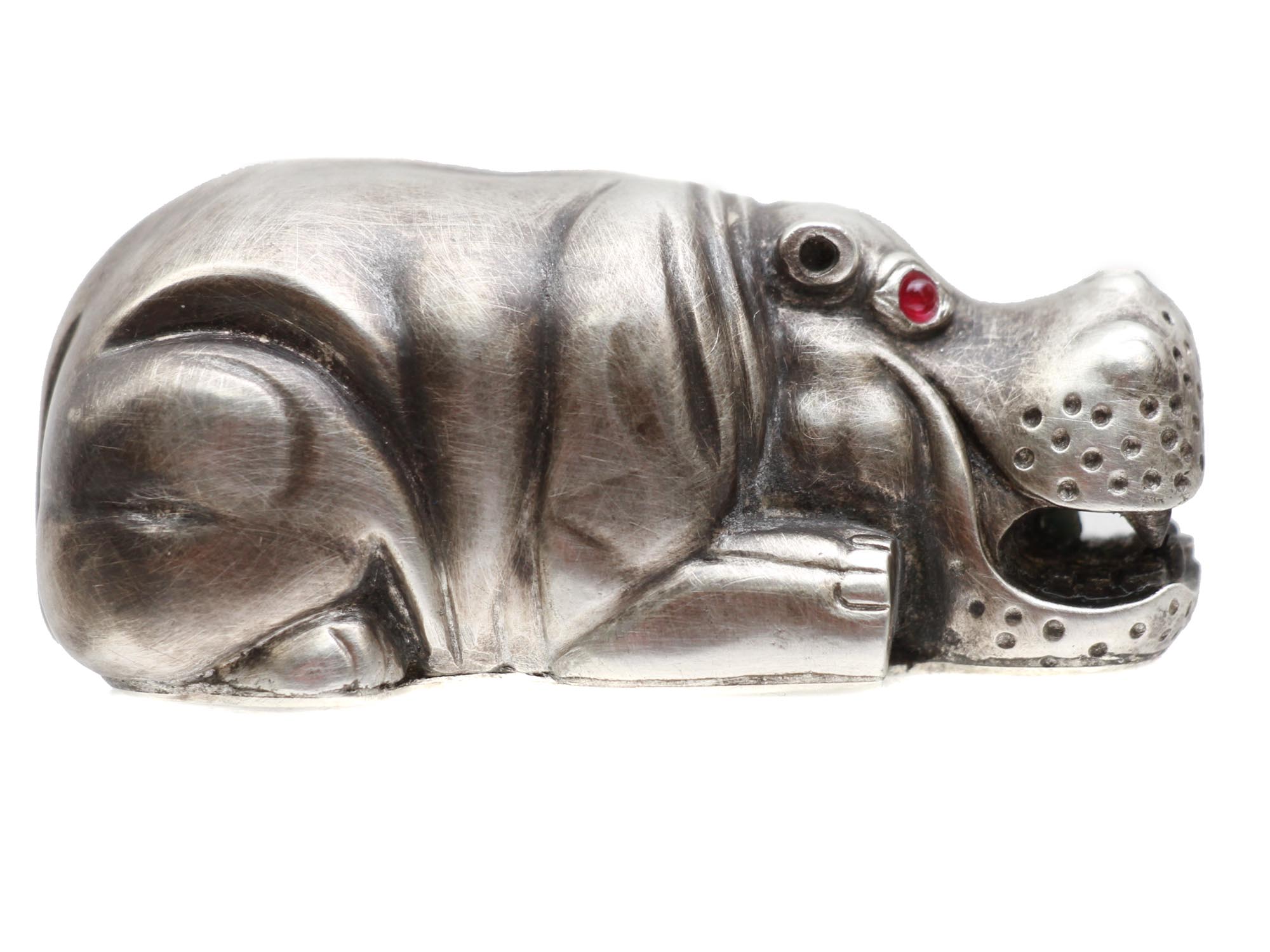 RUSSIAN SILVER HIPPOPOTAMUS FIGURINE W RUBY EYES PIC-4