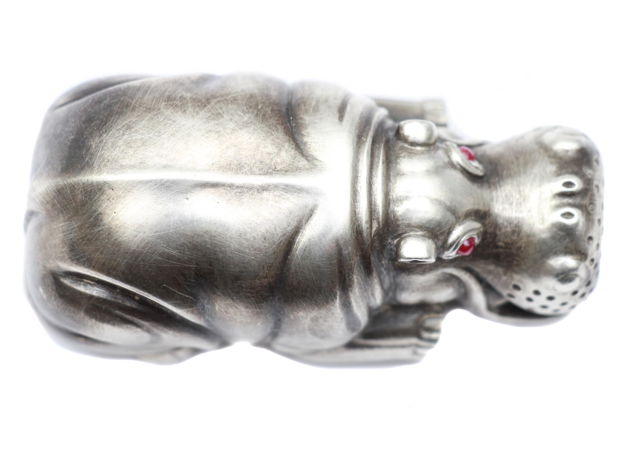 RUSSIAN SILVER HIPPOPOTAMUS FIGURINE W RUBY EYES PIC-5