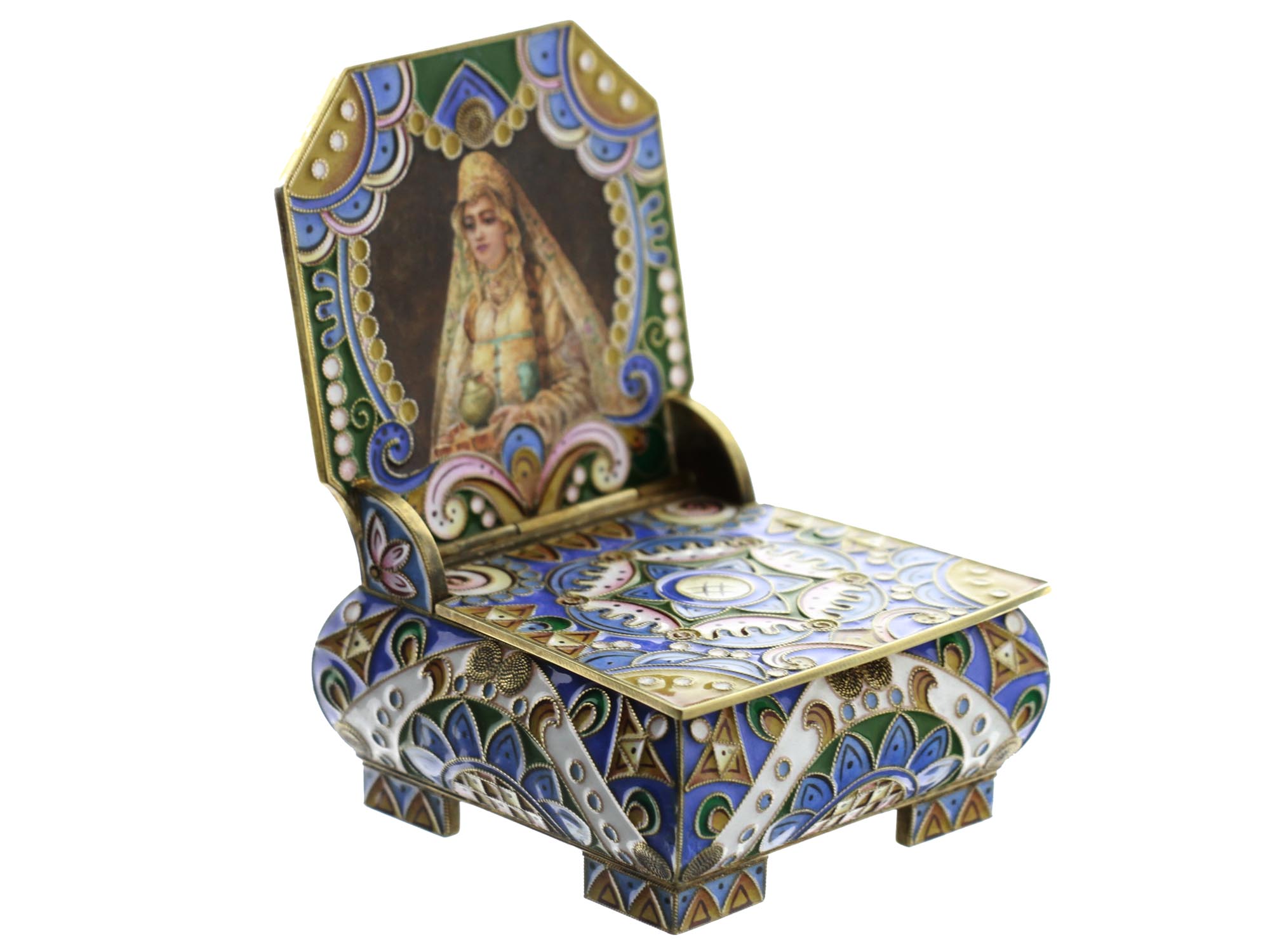 A RUSSIAN GILDED SILVER ENAMEL SALT CELLAR THRONE PIC-0