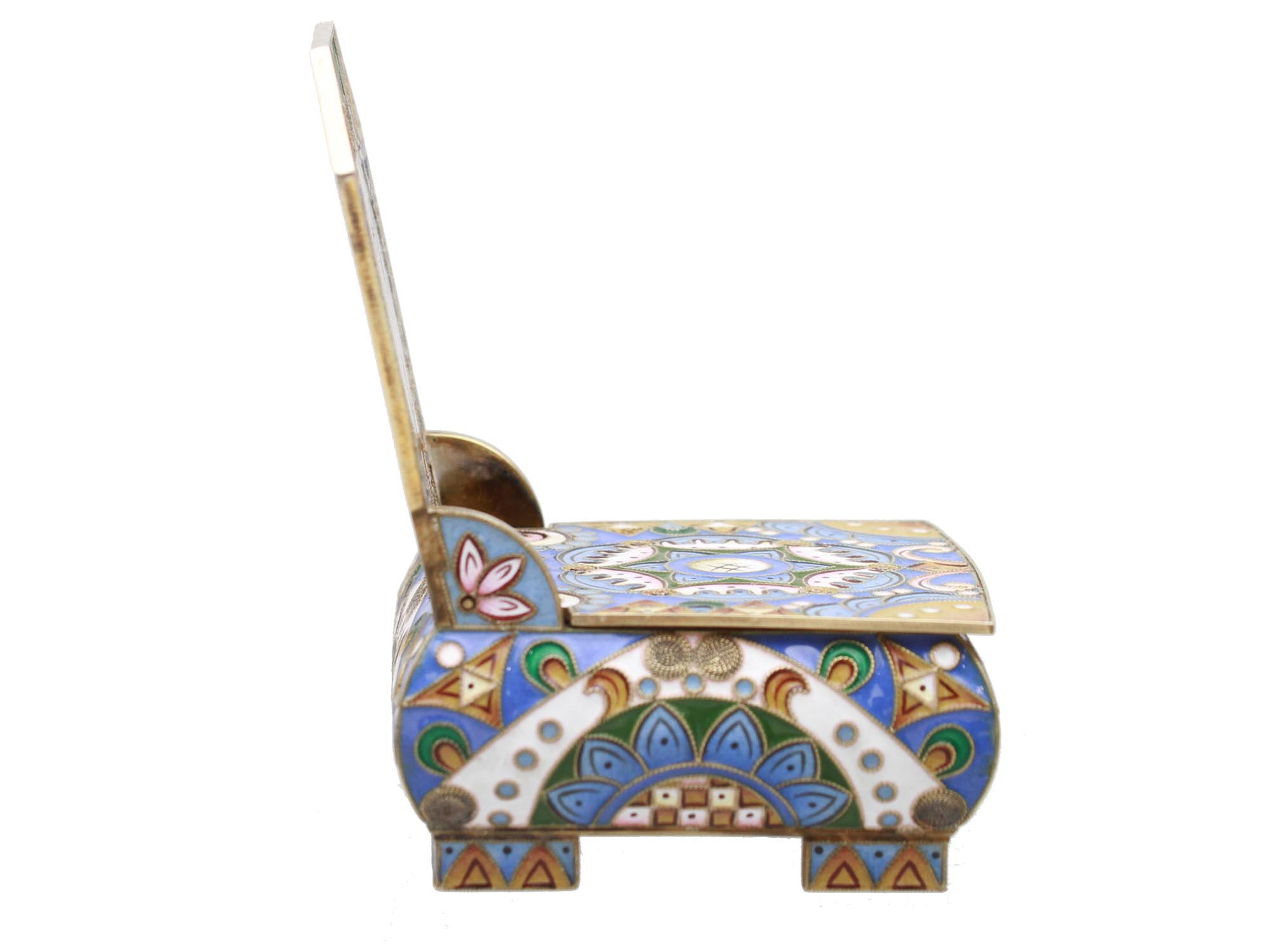 A RUSSIAN GILDED SILVER ENAMEL SALT CELLAR THRONE PIC-1